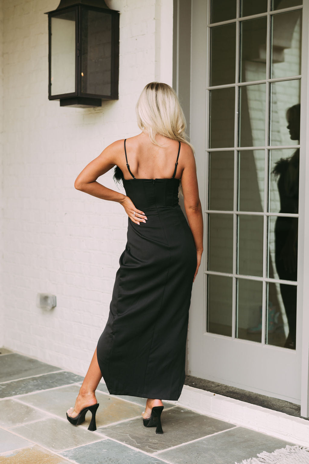 Feather Trim Overlay Midi Dress