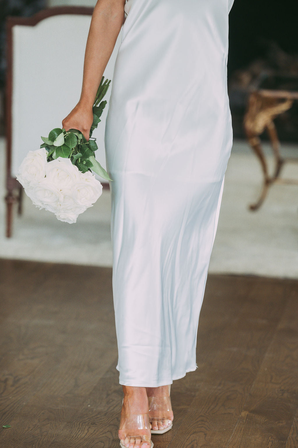 Satin Foldover Strapless Gown-Ivory