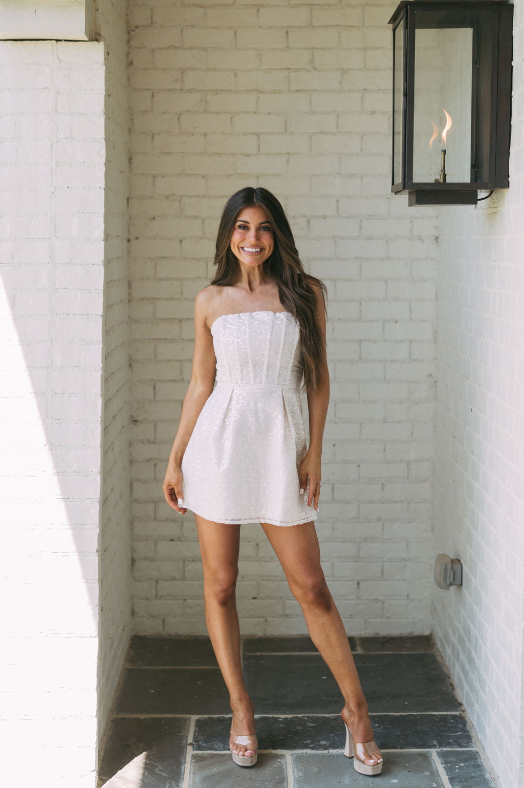 Strapless Sequin Glitter Dressoff white