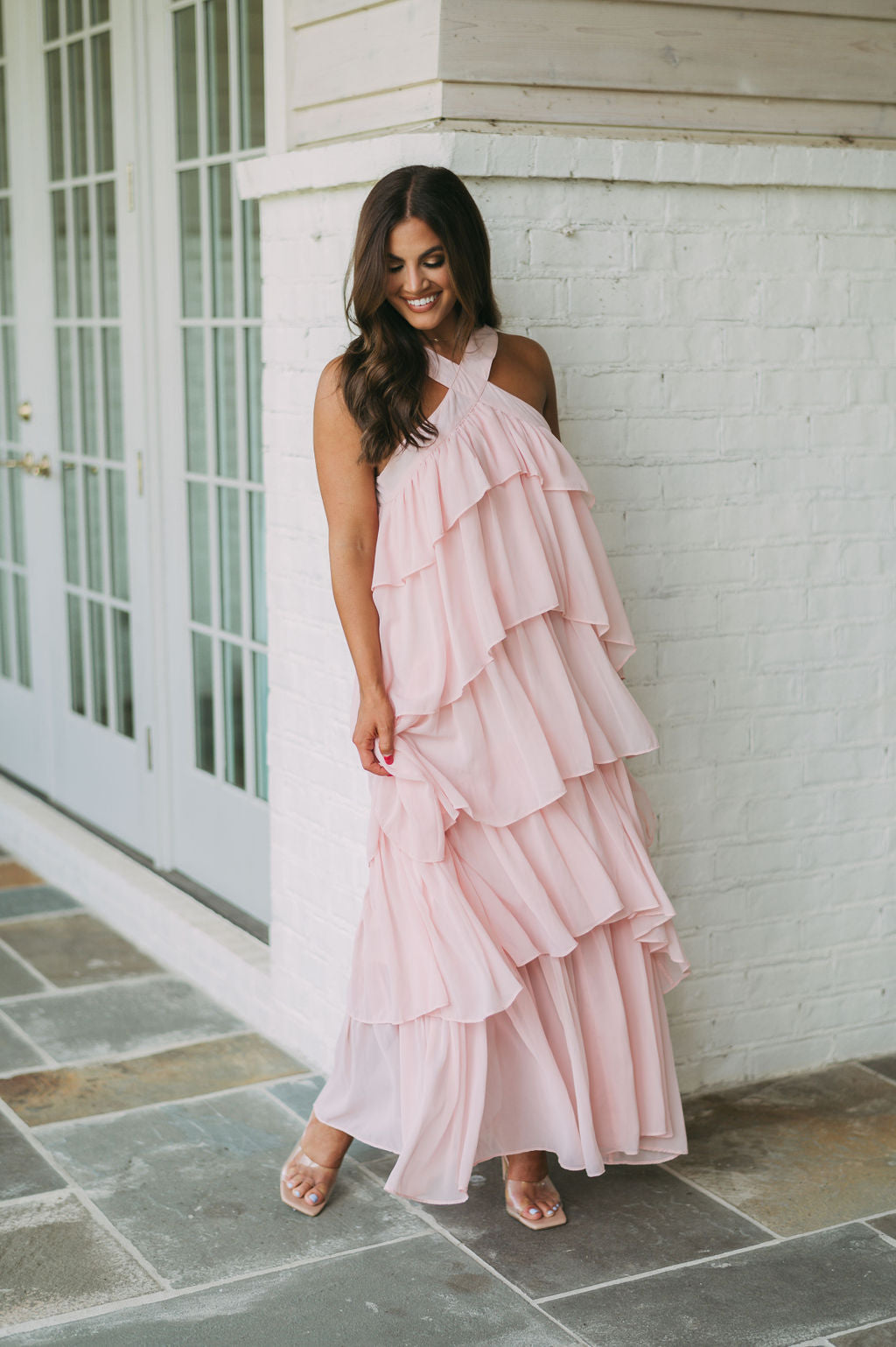 Henley Halter Maxi Dress-Blush