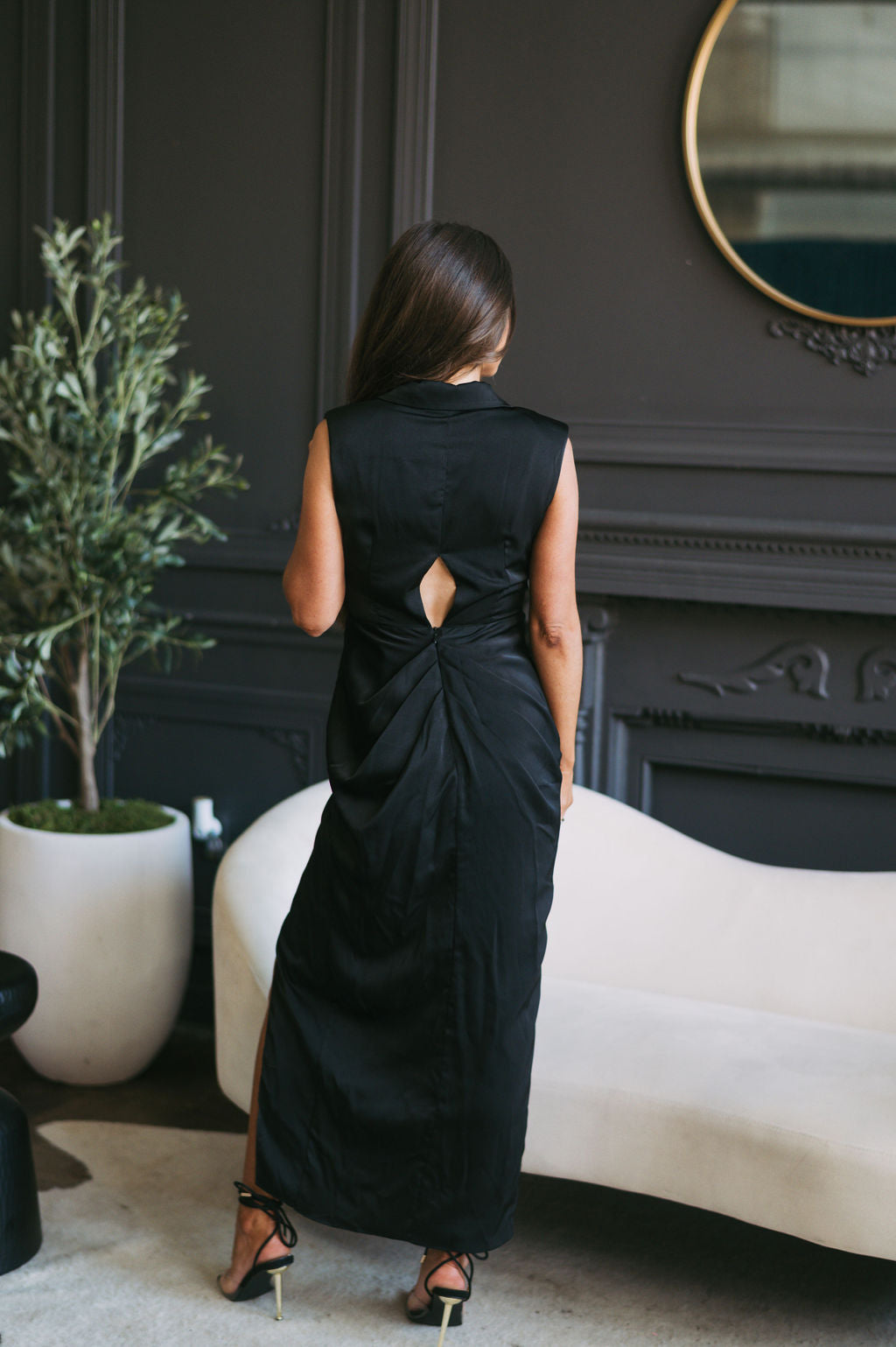 Collared Sleeveless Midi Dress-Black