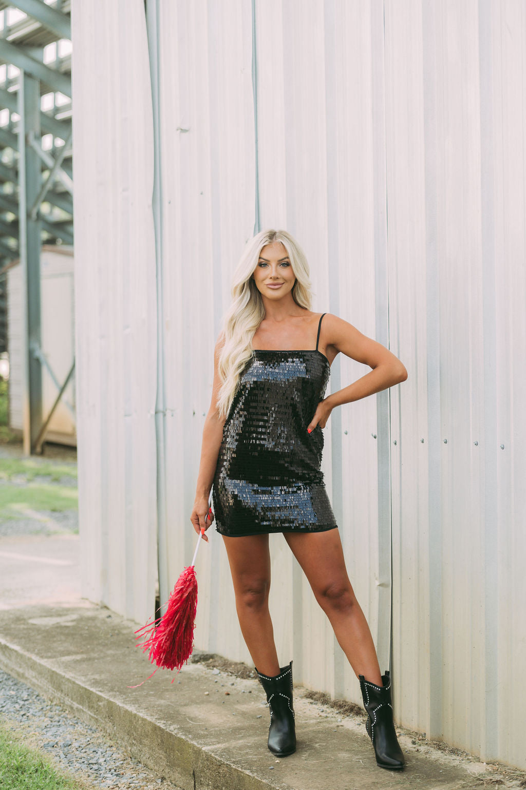 Statement Sequin Mini Dress-Black
