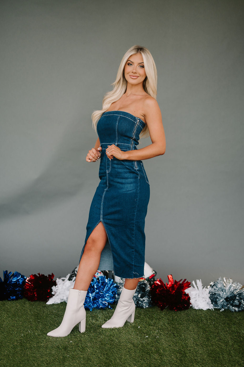 Denim Tube Midi Dress