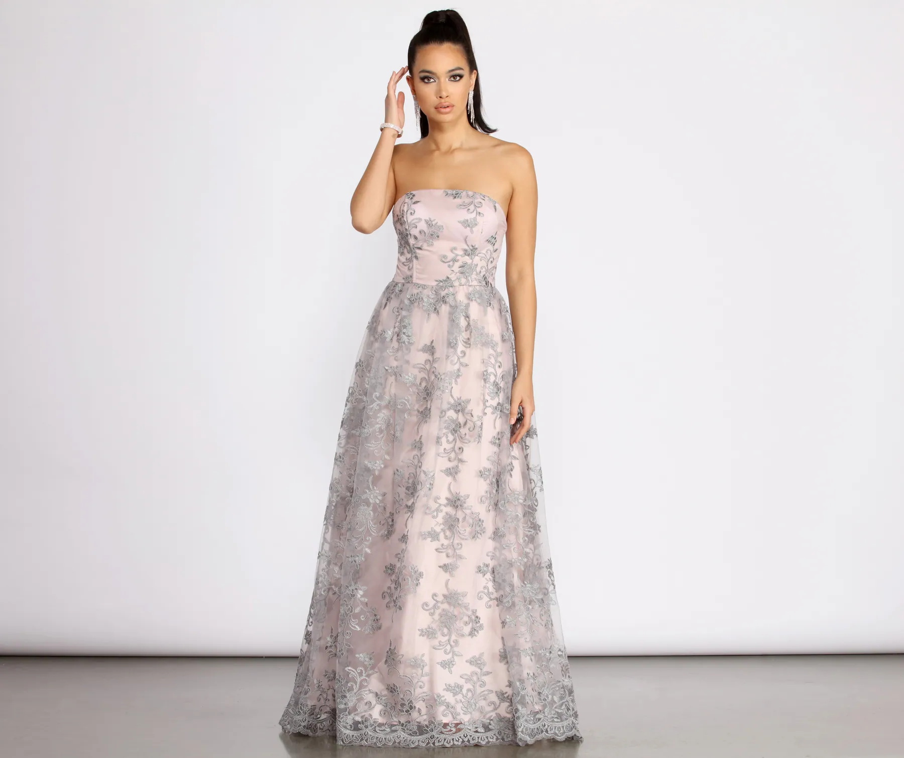 Sinclair Embroidered Strapless Ball Gown