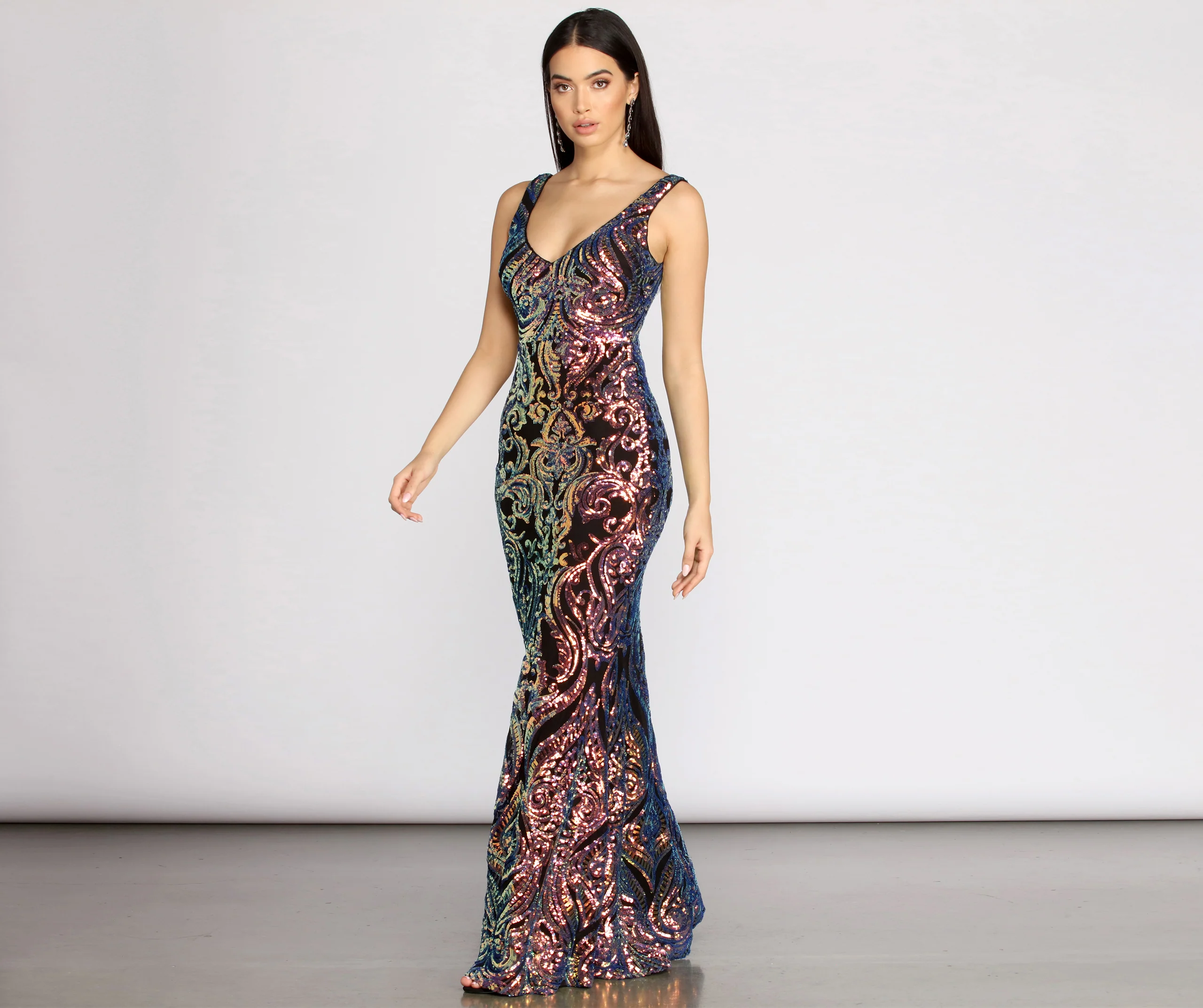 Heloise Scroll Sequin Mermaid Dress