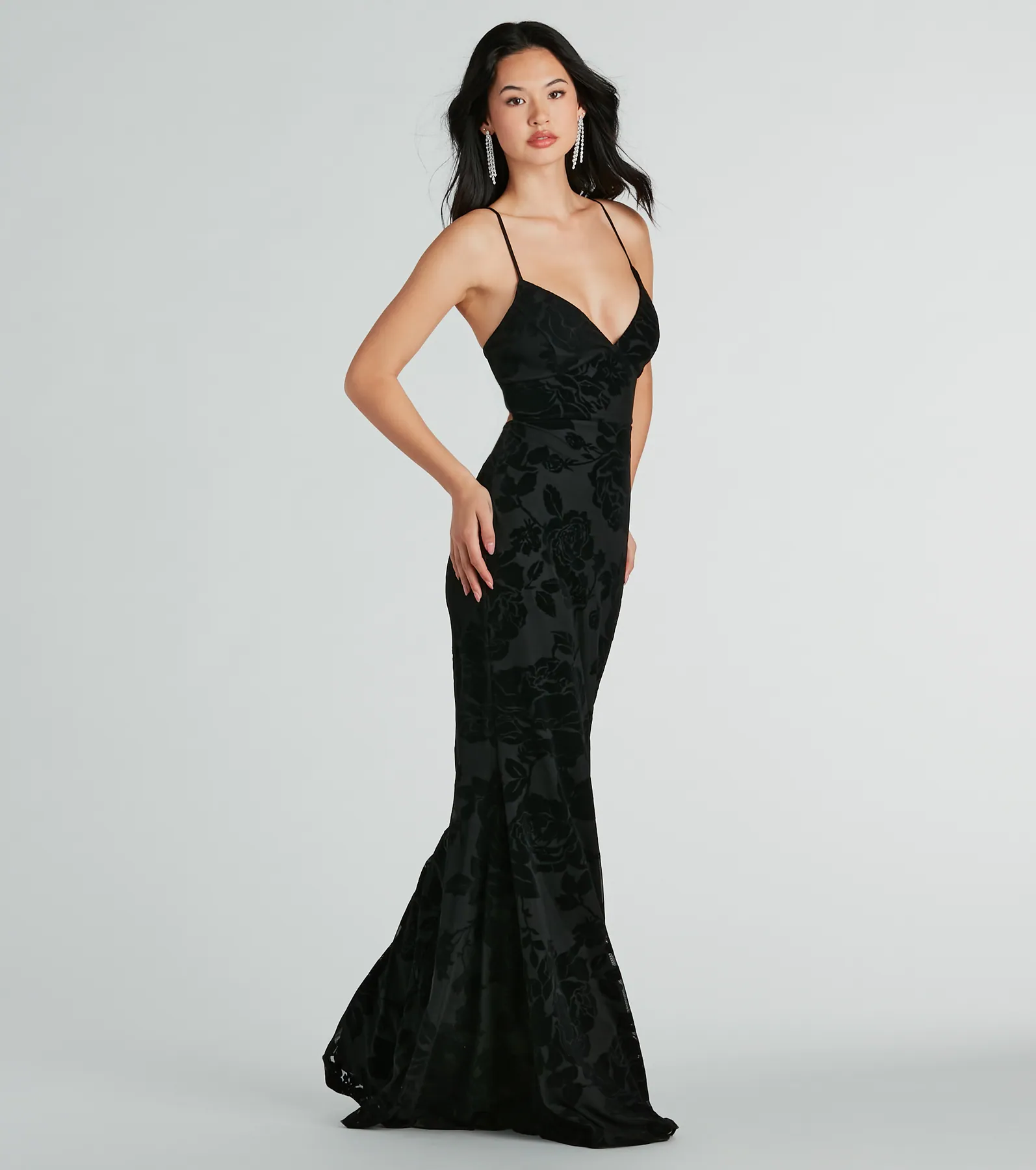 Aly Formal Floral Velvet Lace-Up Mermaid Dress