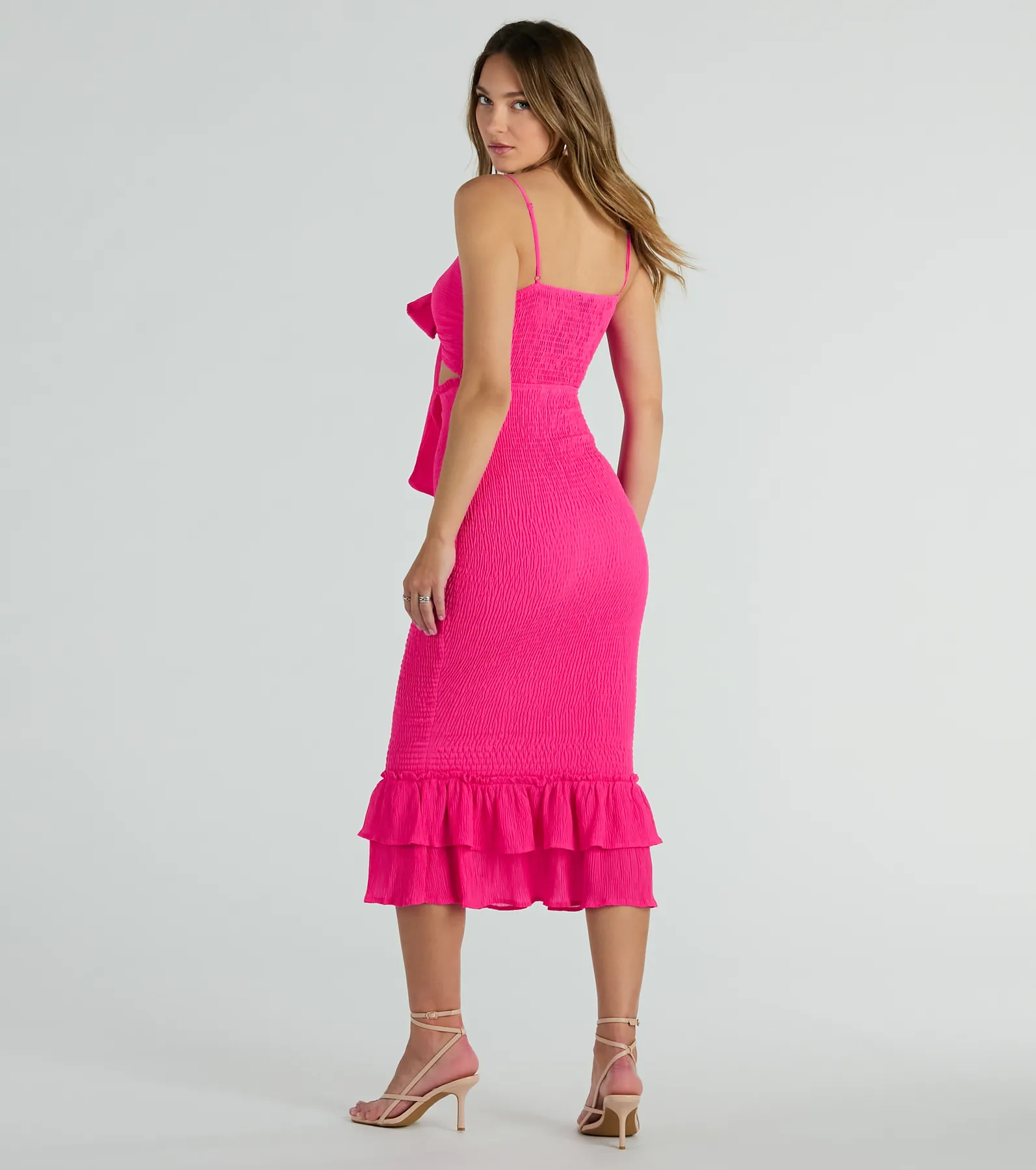 Bold Babe Cutout Ruffle Hem Chiffon Midi Dress
