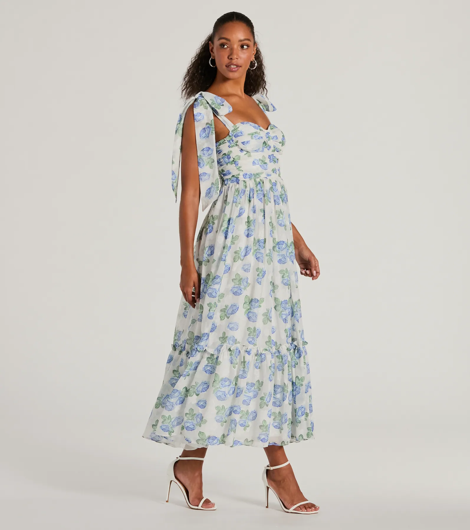 Clara Sweetheart Floral Chiffon Midi Formal Dress