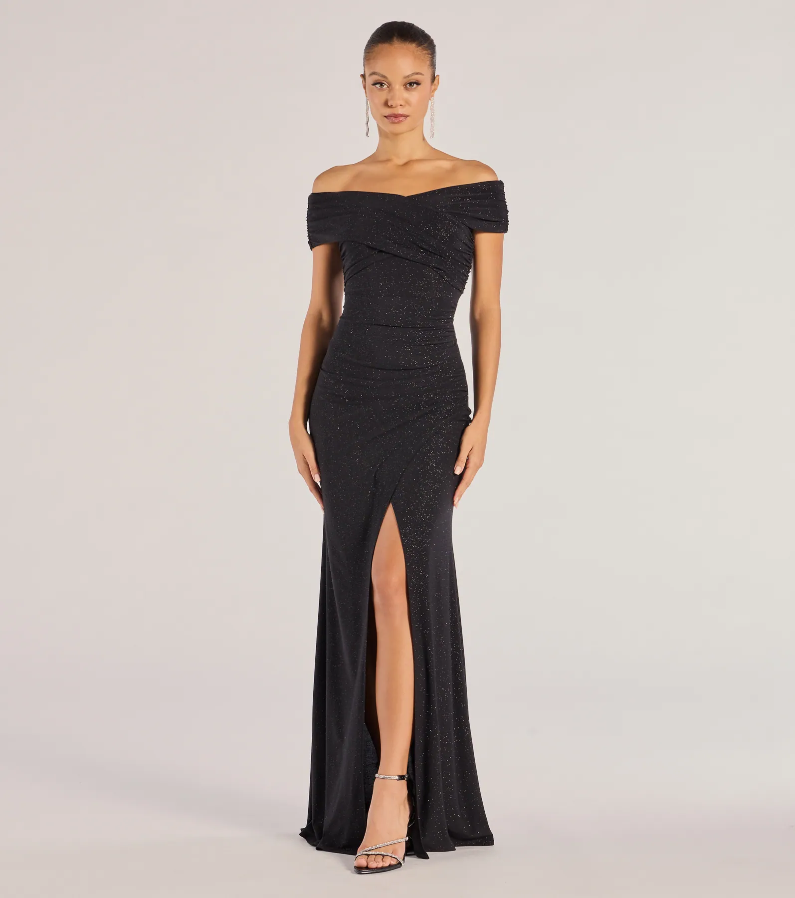 Giada Glitter Knit Off-the-Shoulder Column Dress