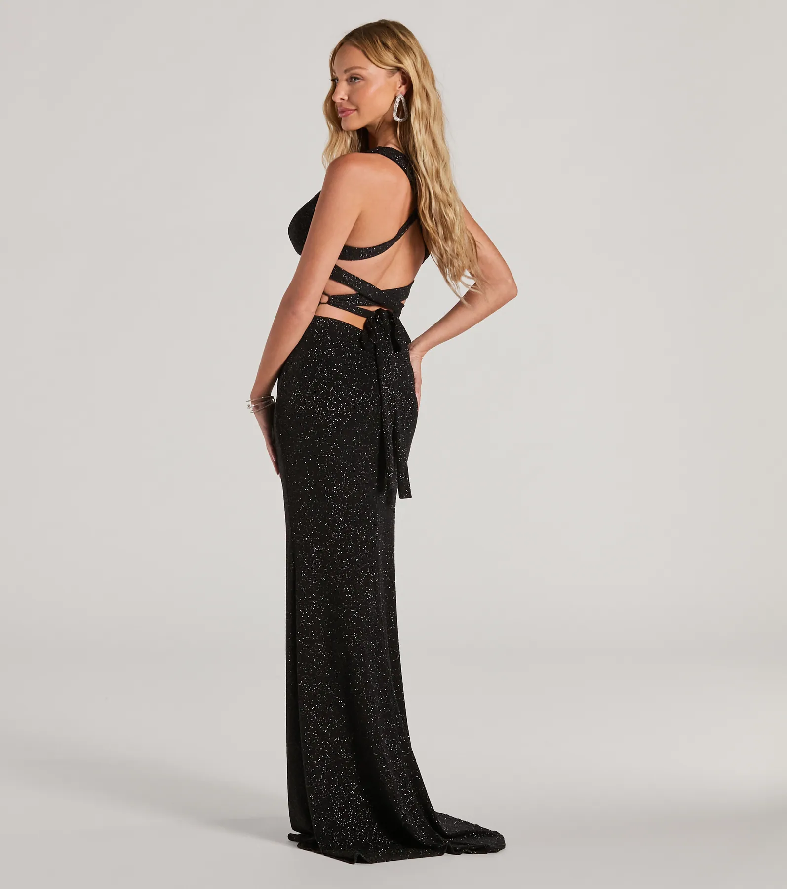 Kat Formal Glitter Lace-Up Column Dress