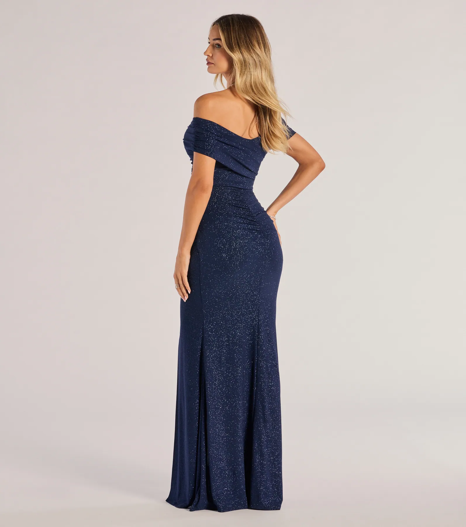 Giada Glitter Knit Off-the-Shoulder Column Dress