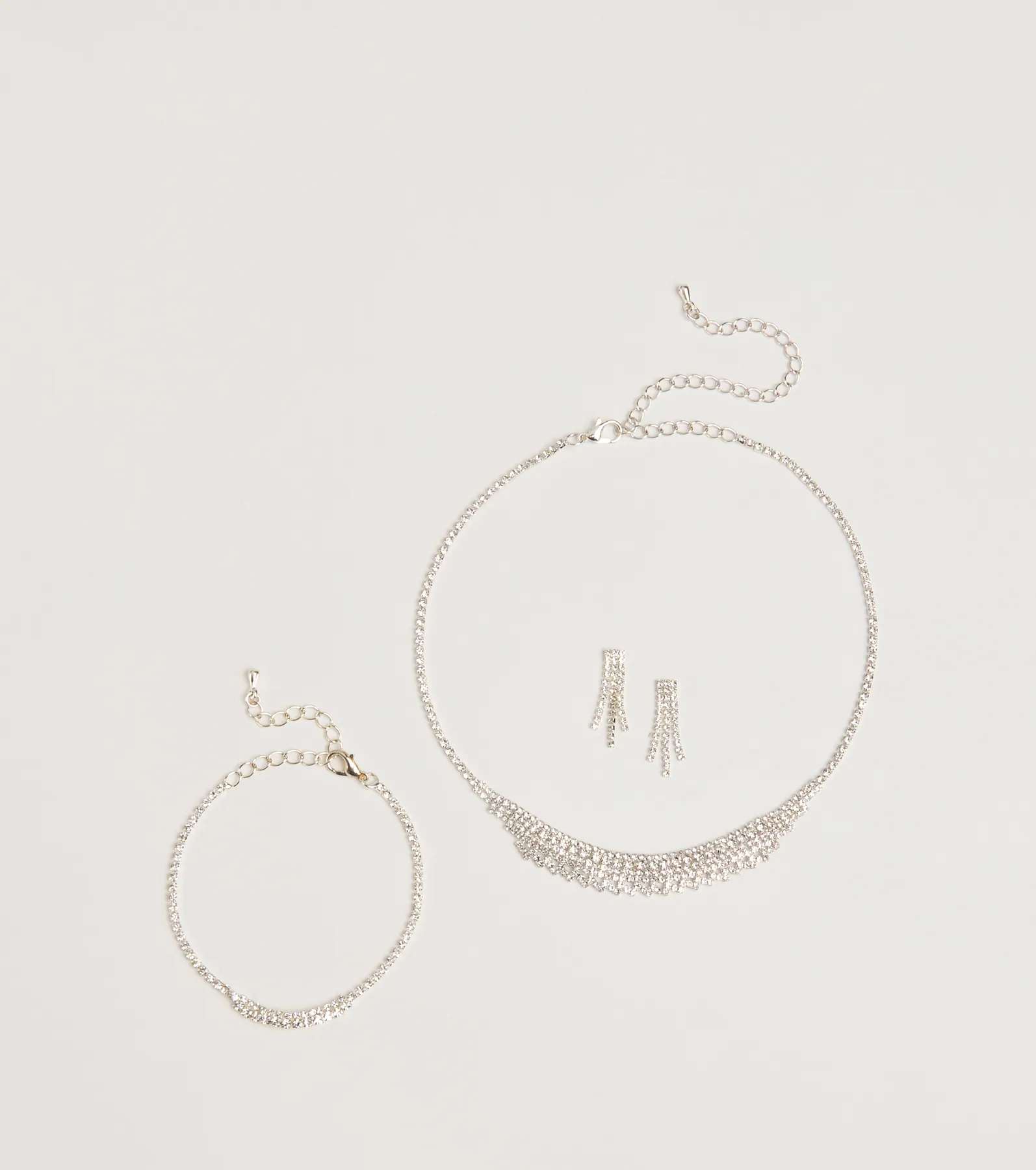 Luxe Rhinestone Necklace, Earrings, And Bracelet Set