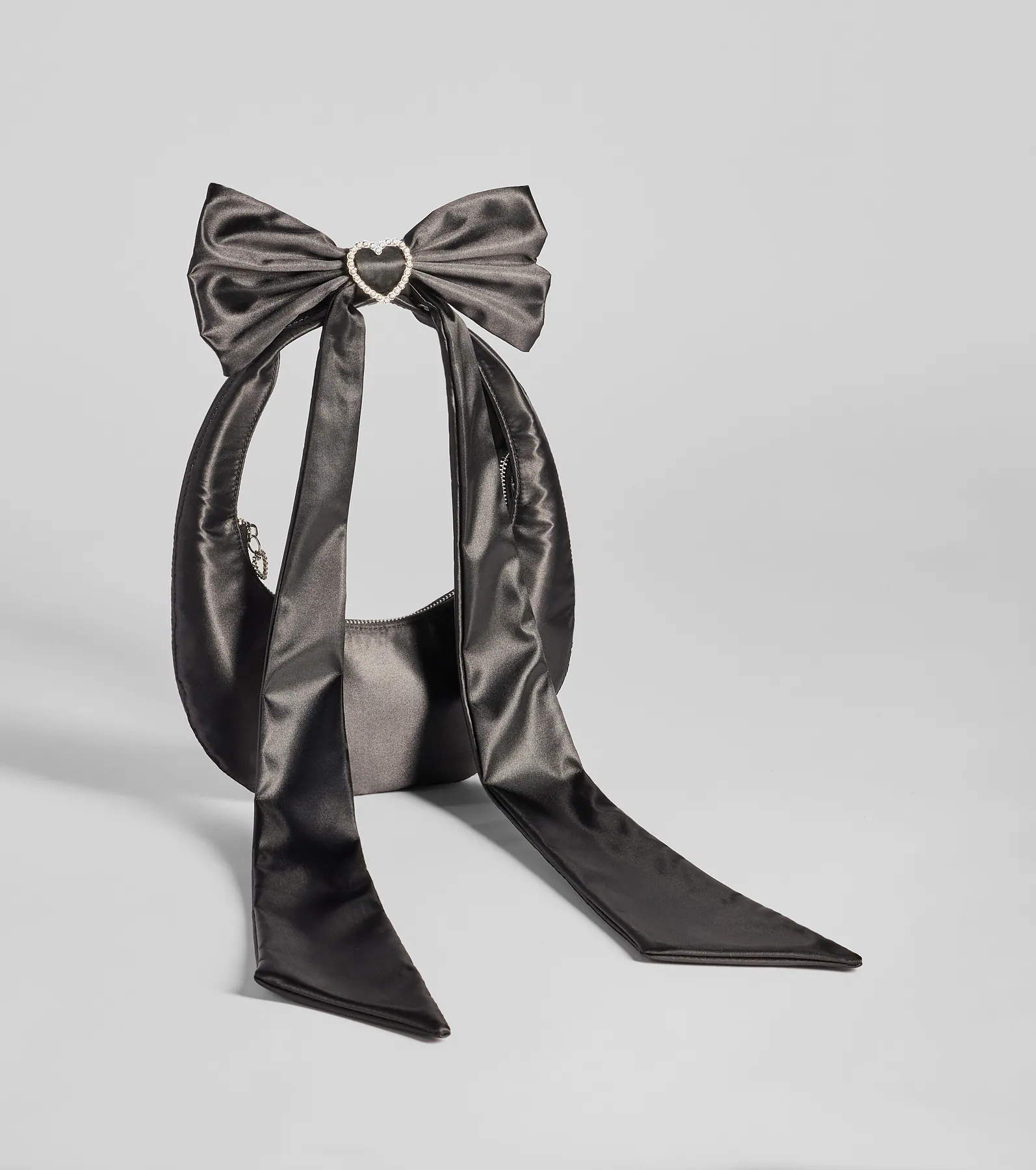 Luxe Rhinestone Bow Strap Satin Shoulder Bag