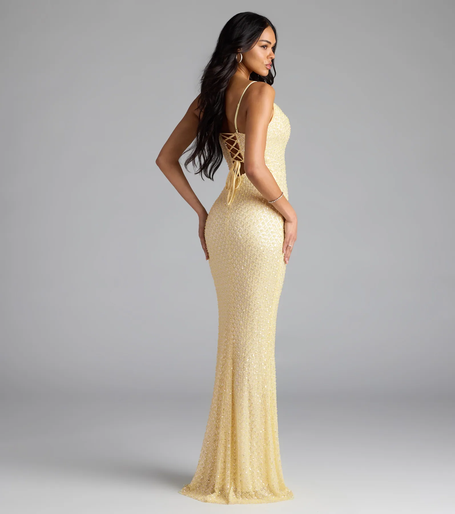 Hollie Lace-Up Mermaid Sequin Beaded Formal Dress