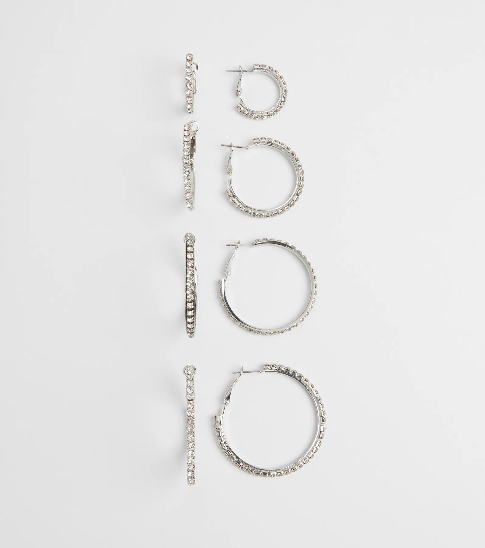 Classic Shine Rhinestone Hoop Earrings Set
