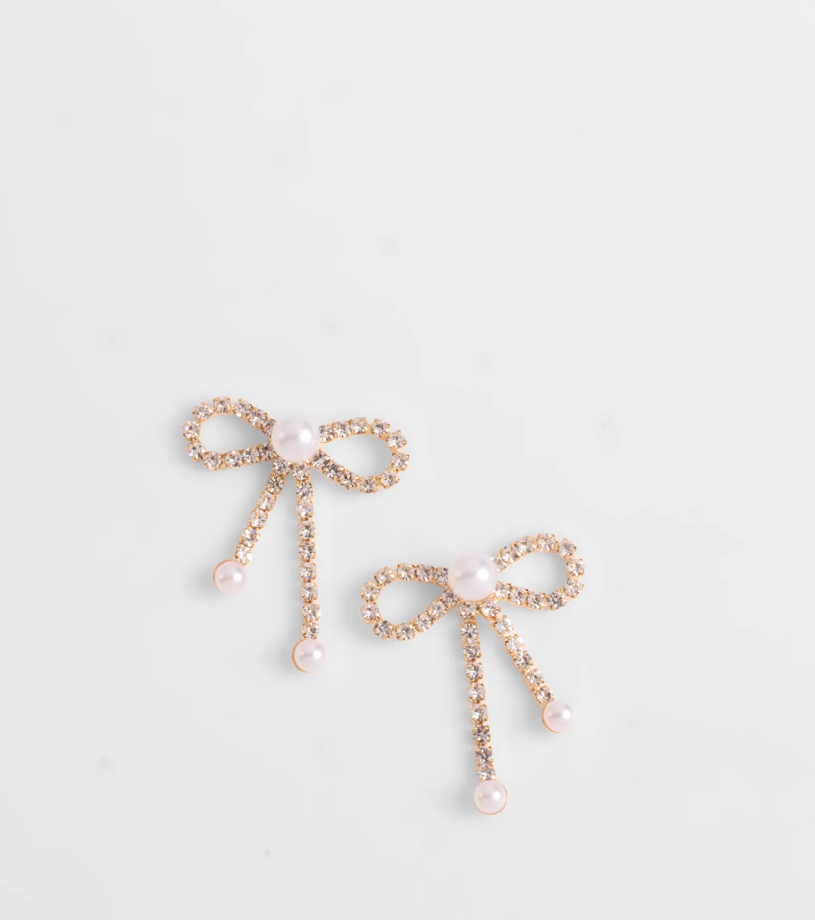 Perfect Glamour Faux Pearl Rhinestone Bow Earrings