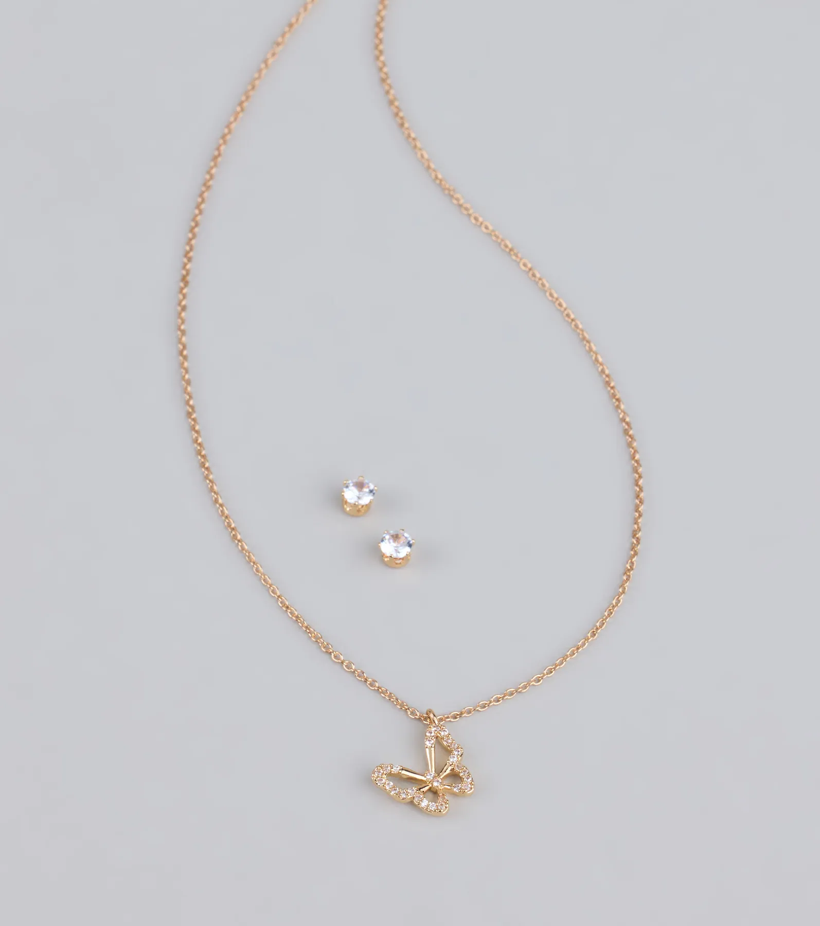 Soft Girl Sparkle Butterfly Necklace and Earrings Set