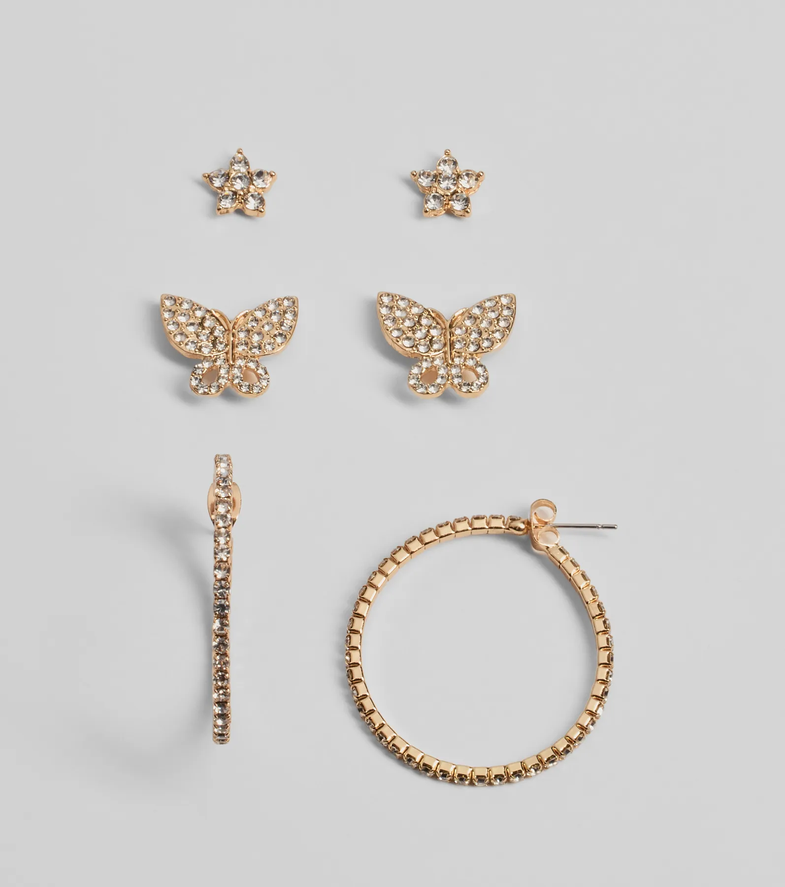 Gleaming Charm Rhinestone Three-Pack Earring Set