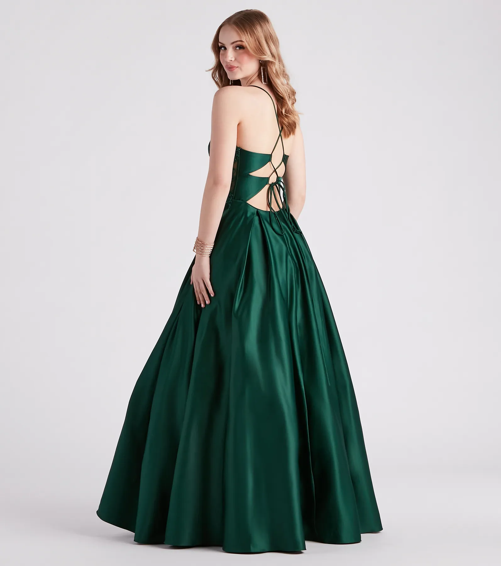 Kloey Satin Lace A-Line Ball Gown