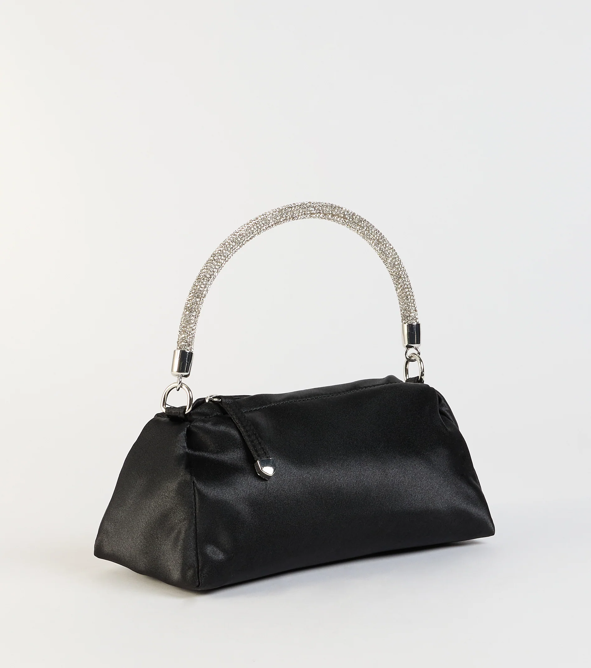 Petite Luxe Rhinestone Handle Satin Bag