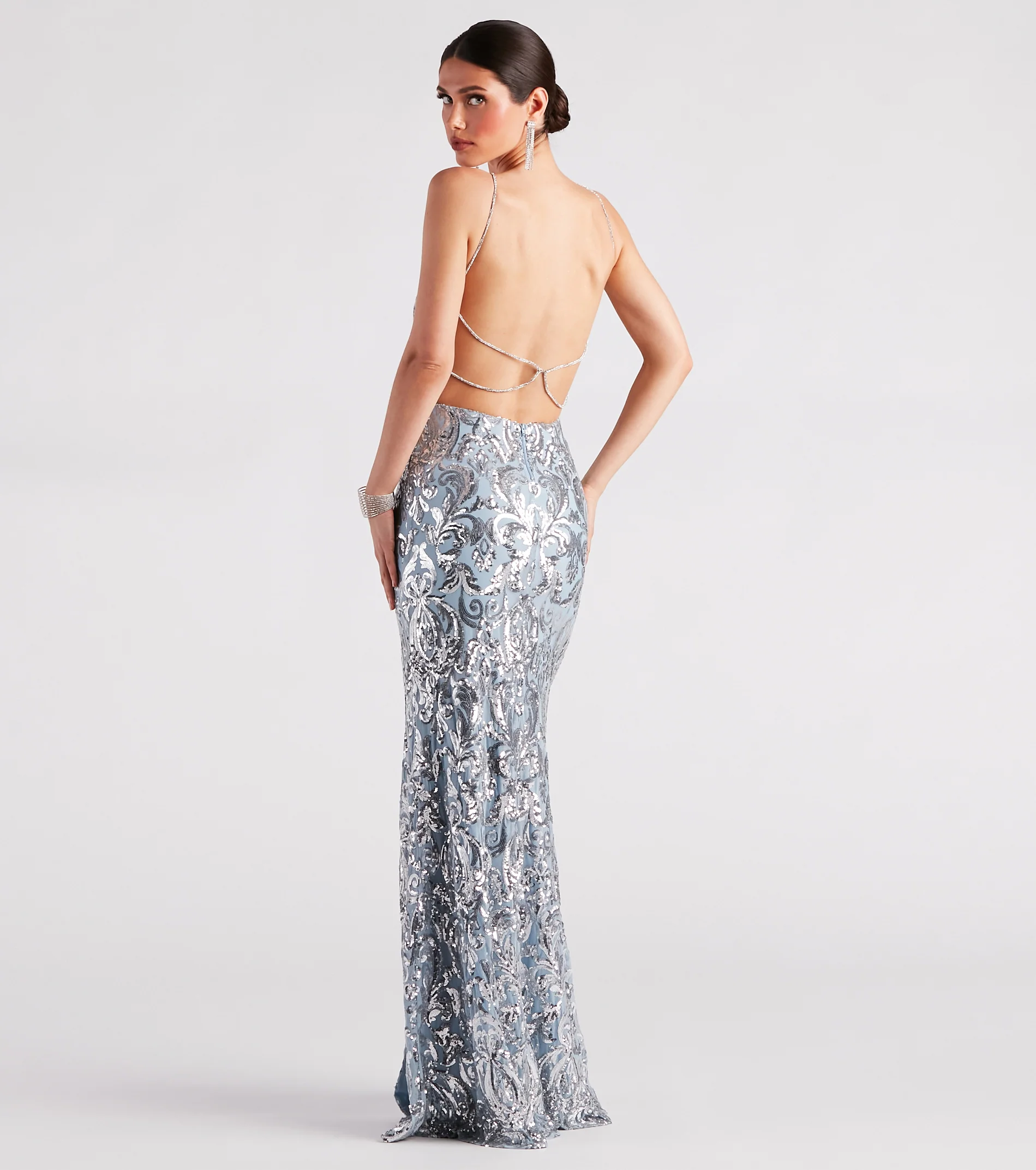 Lexi Formal Sequin Rhinestone A-Line Dress