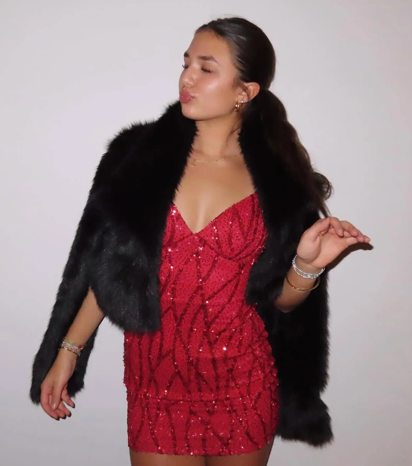 Hartley Lace-Up Sequin Mesh Bodycon Mini Dress