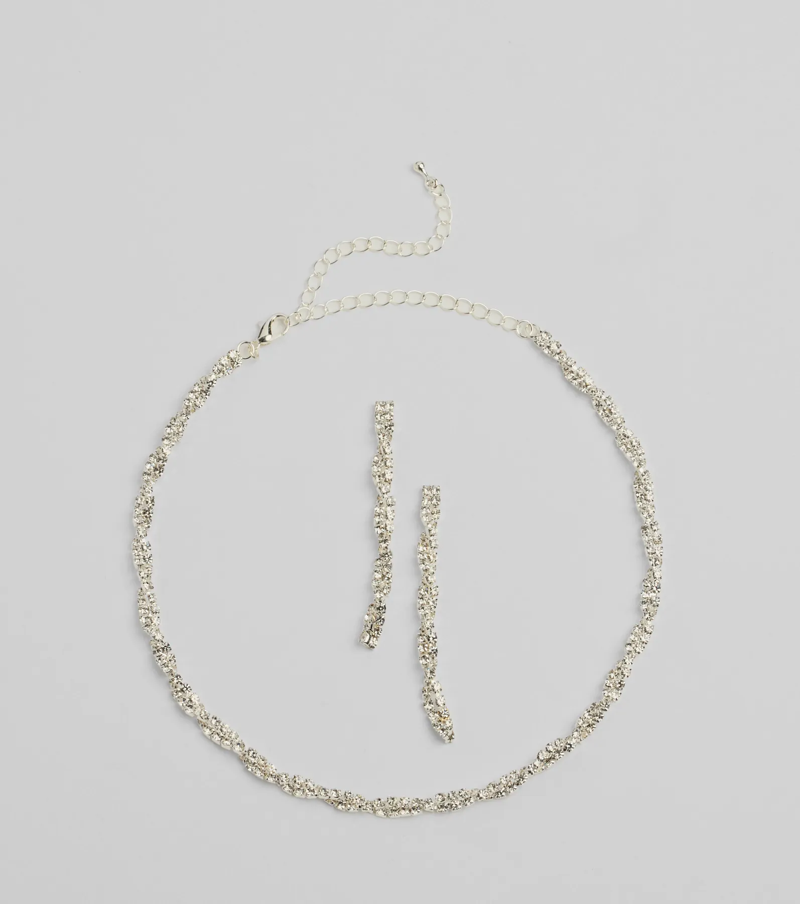 Glamorous Twists Rhinestone Necklace And Earrings Set