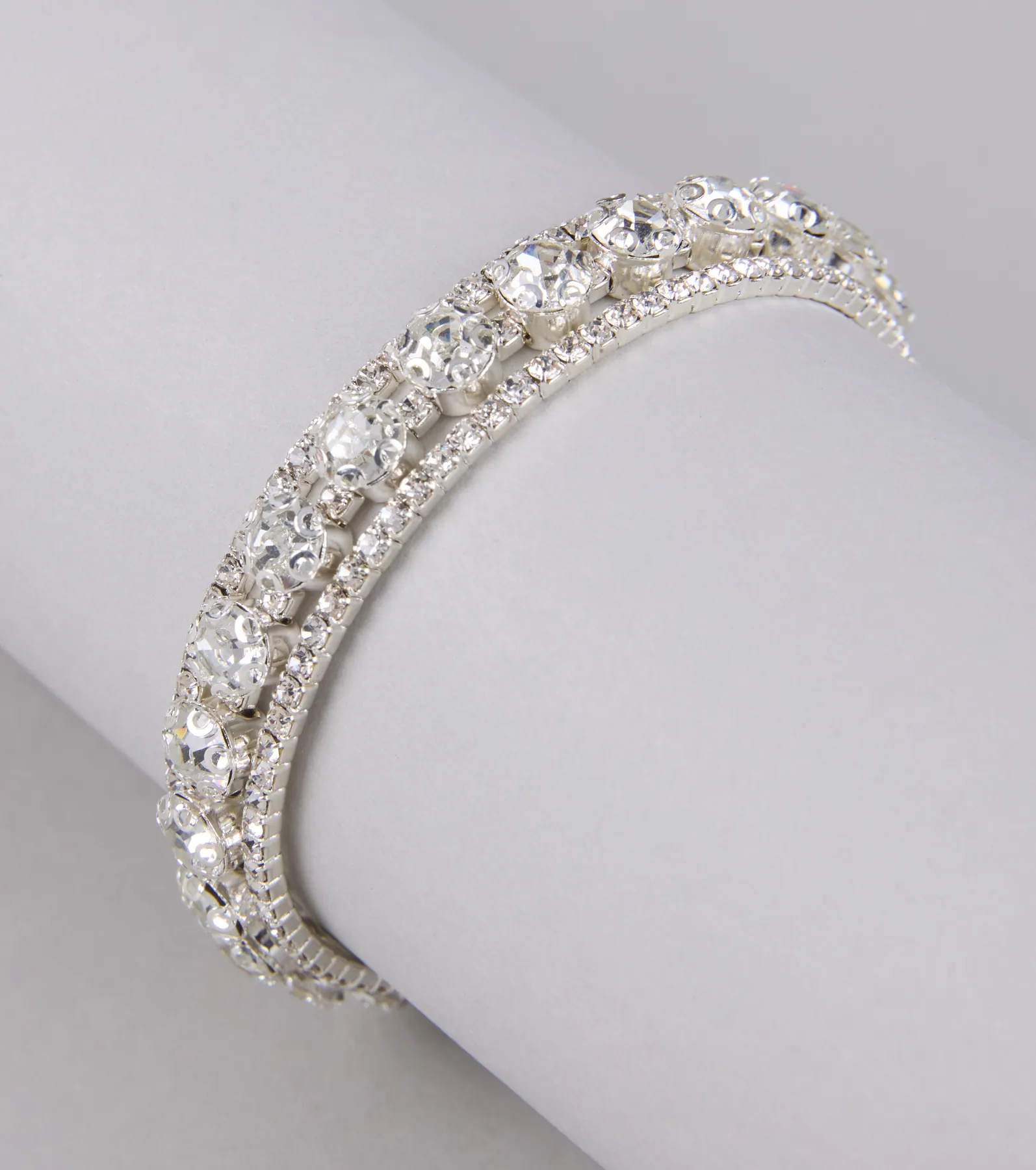 Stacked in Sparkle Rhinestone Memory Wire Bracelet
