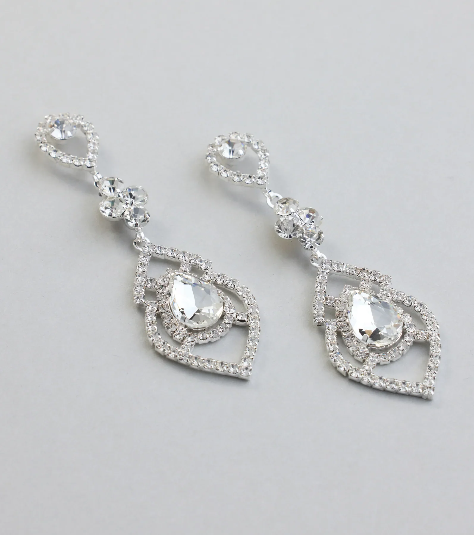 Vintage Glitz Rhinestone Chandelier Earrings