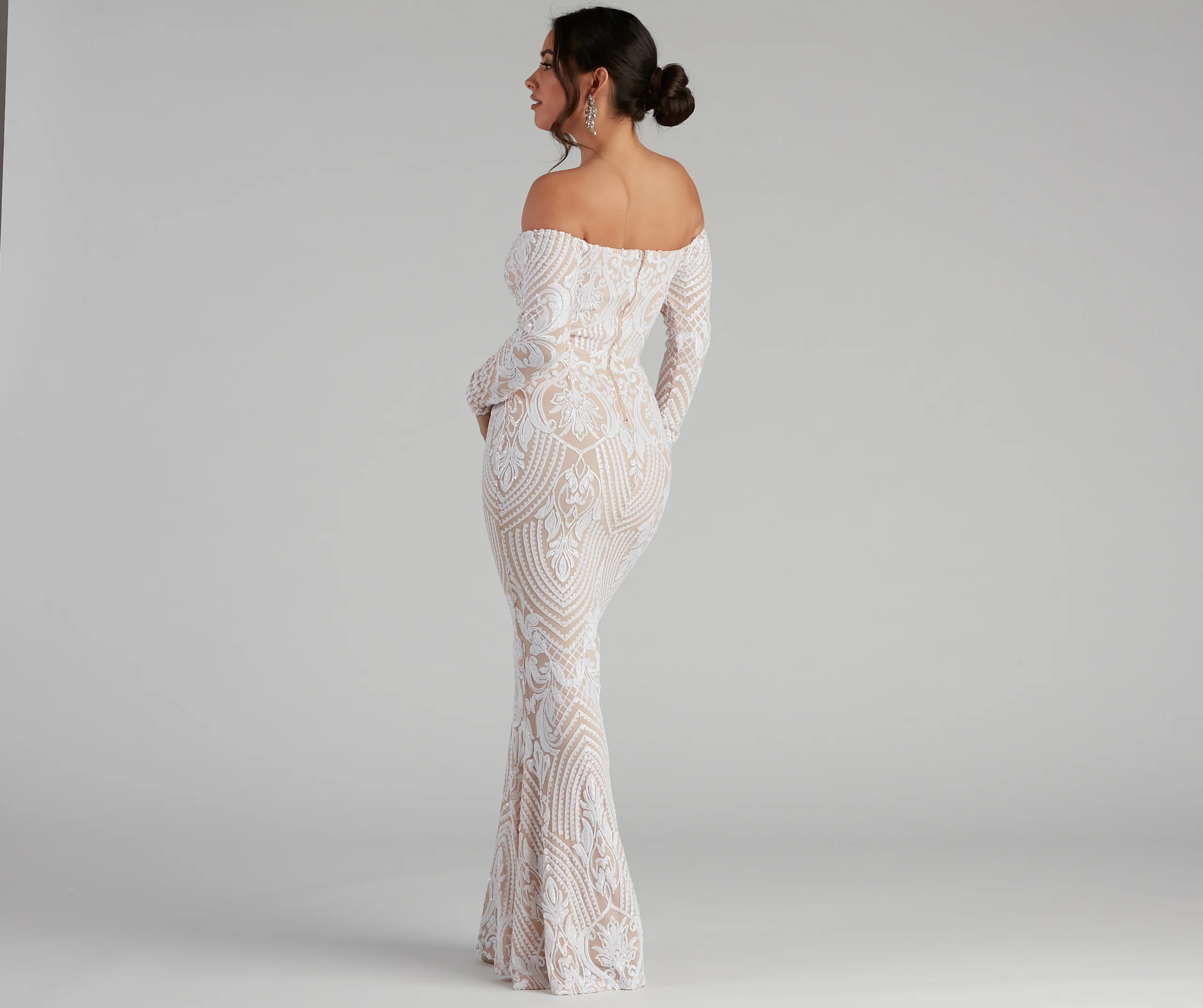 Sierra Sequin Off The Shoulder Formal Dress