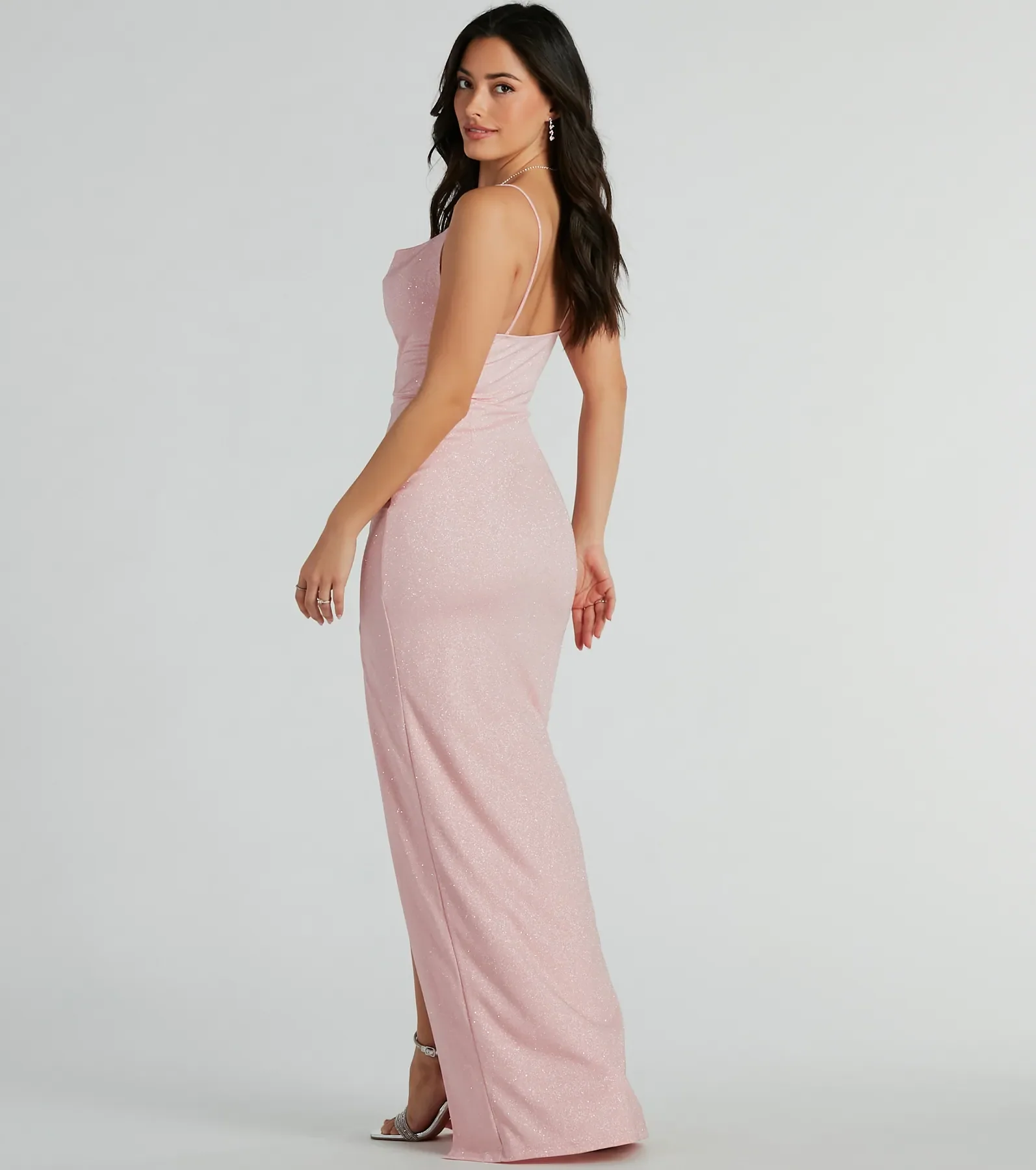 Shelly High Slit Glitter Knit Formal Dress