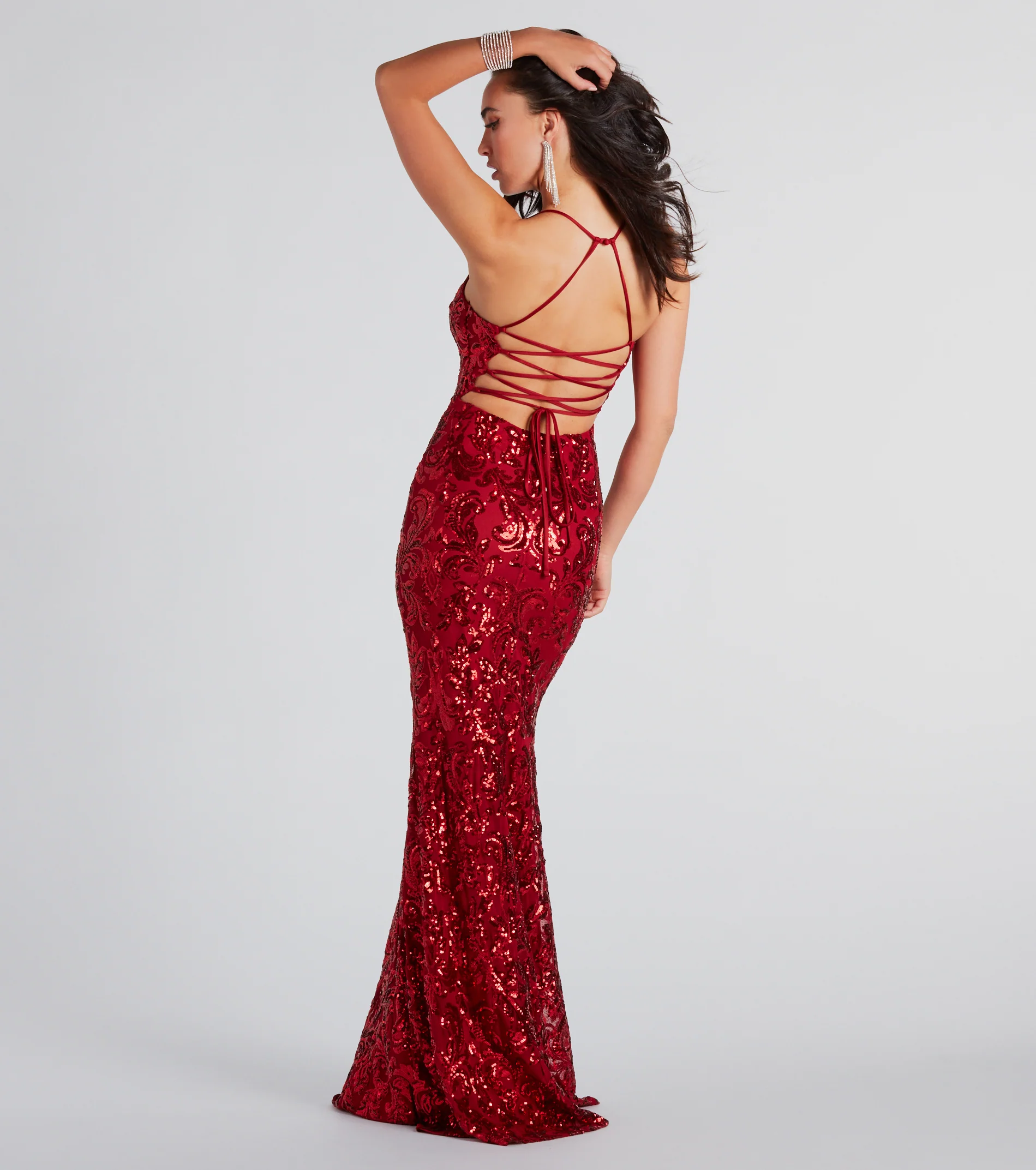 Lacie Formal Sequin Lace-Up Mermaid Dress