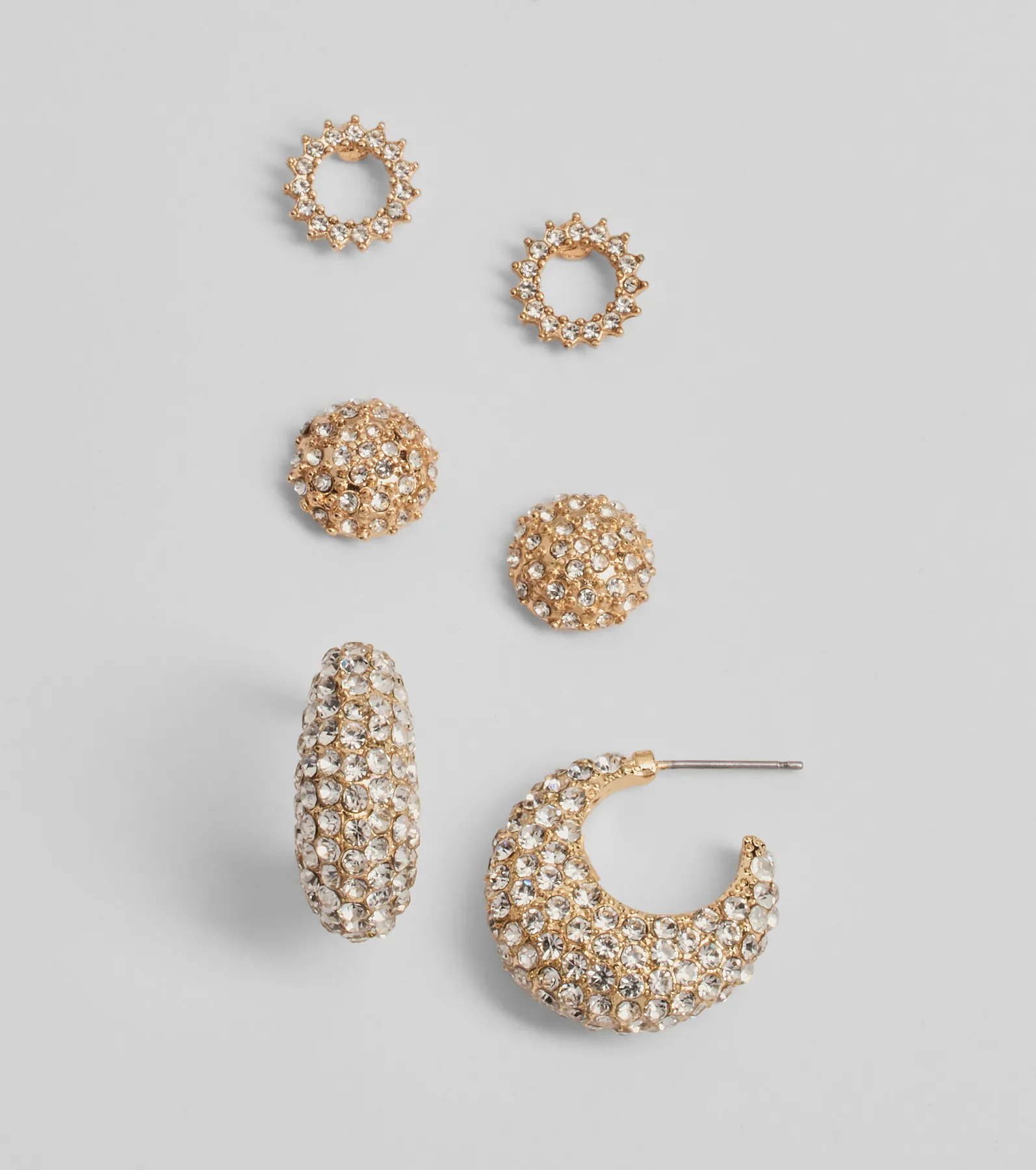 Dazzle Diva Rhinestone Three-Pack Earrings Set