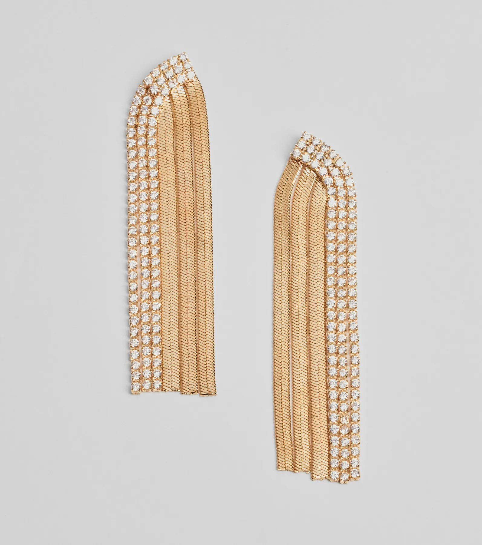 Edgy Sparkle Rhinestone Snake Chain Fringe Earrings