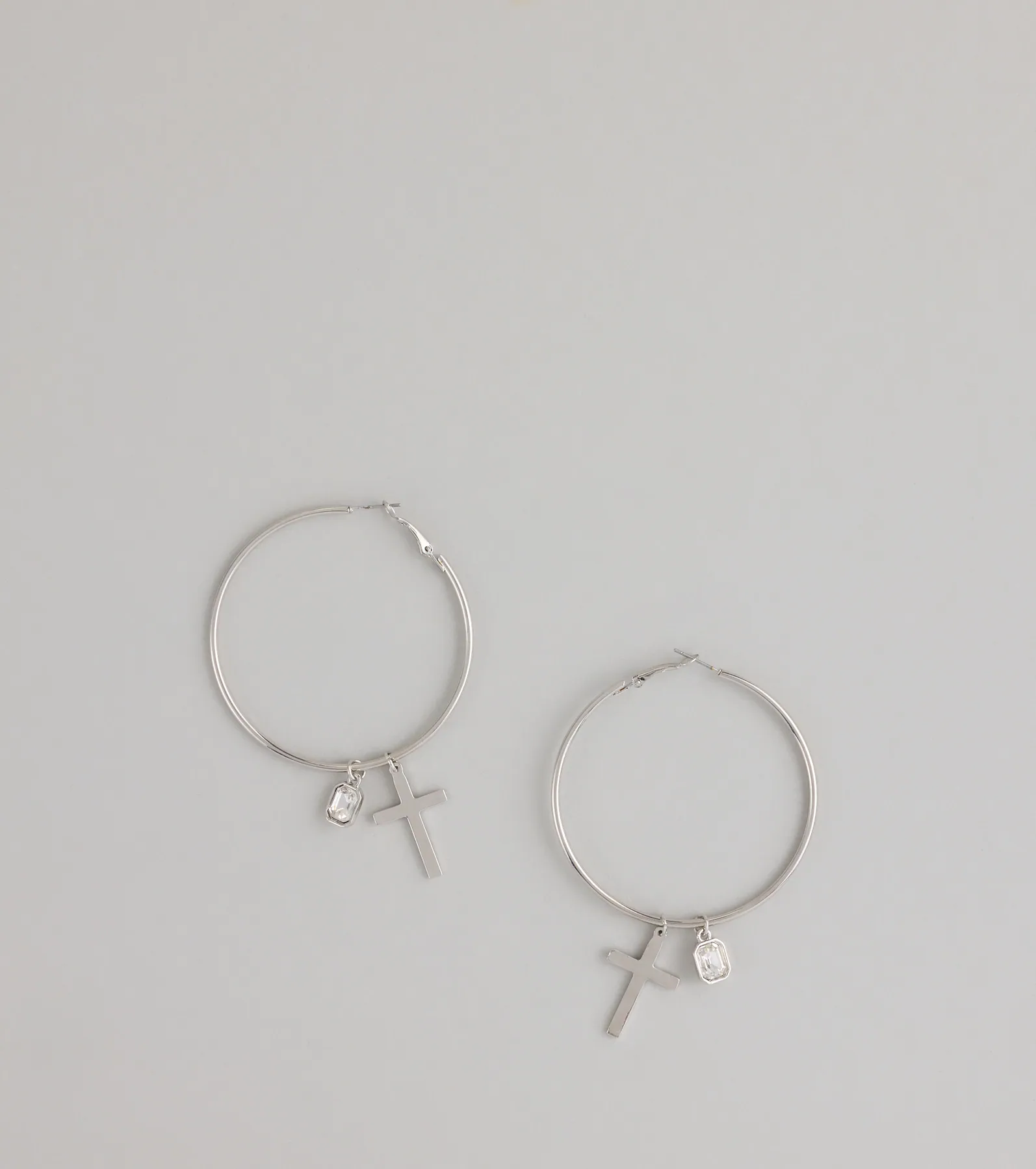 Drama Drop Cross Charm Hoop Earrings