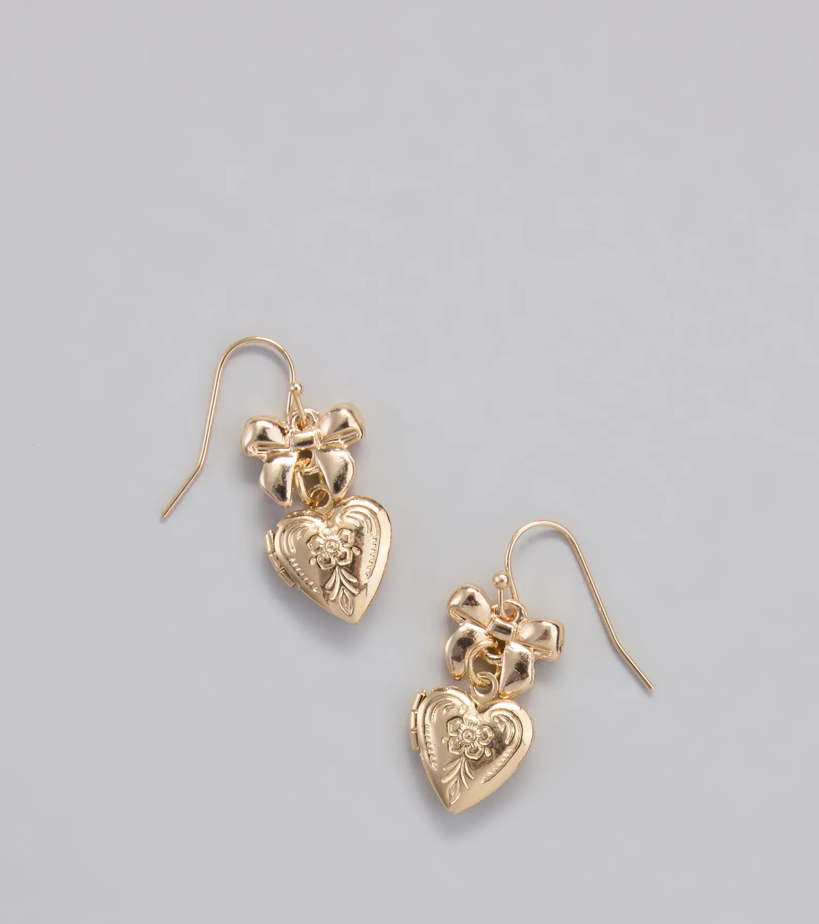 Cutesy Glam Bow Heart Locket Earrings