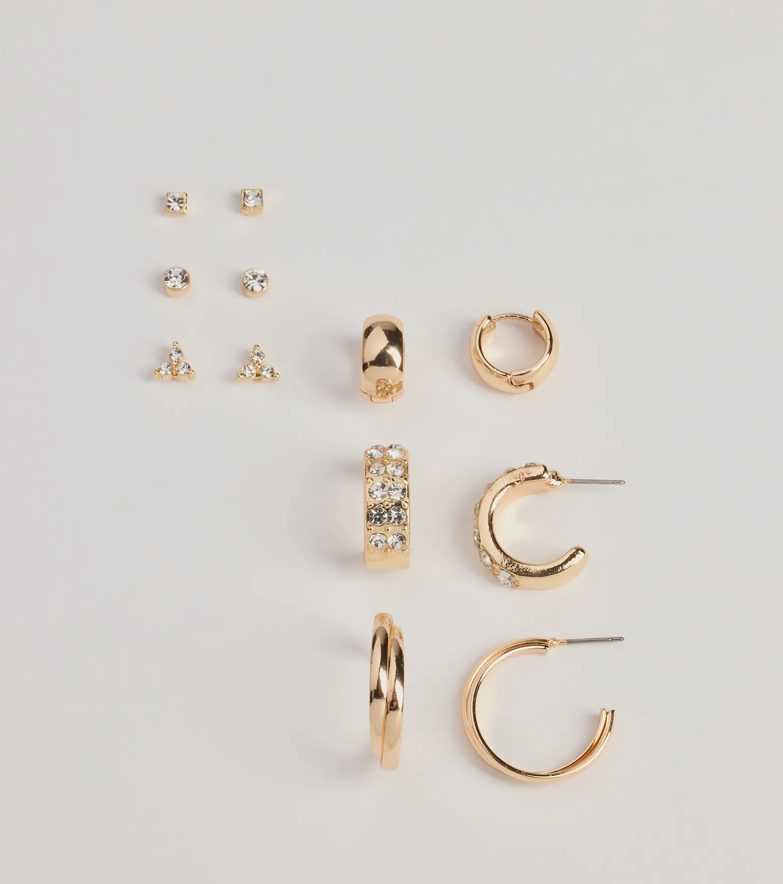 Trendy Sparkle Stud And Hoop Earrings Set