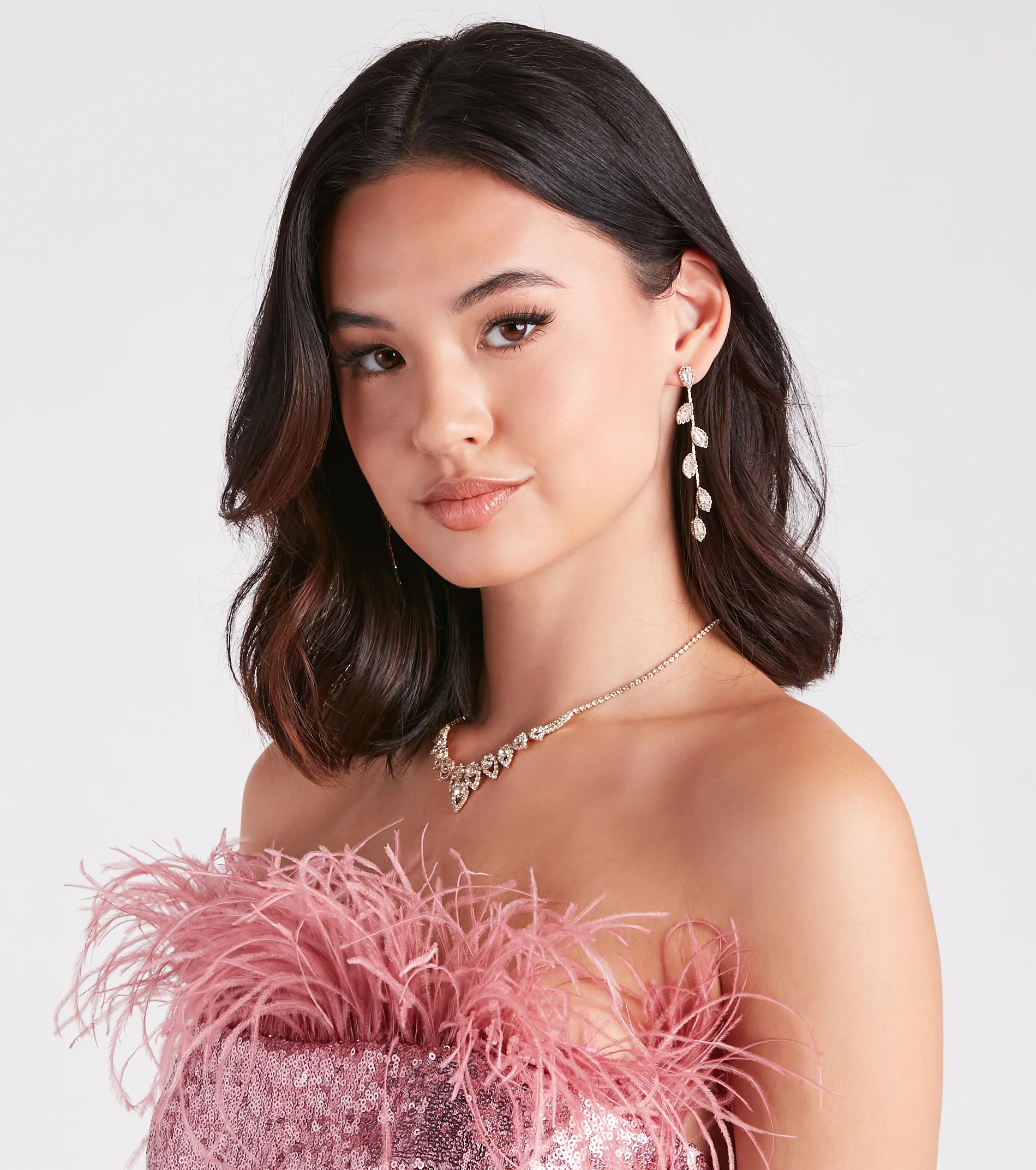 Shimmering Stunner Rhinestone Leaf Duster Earrings