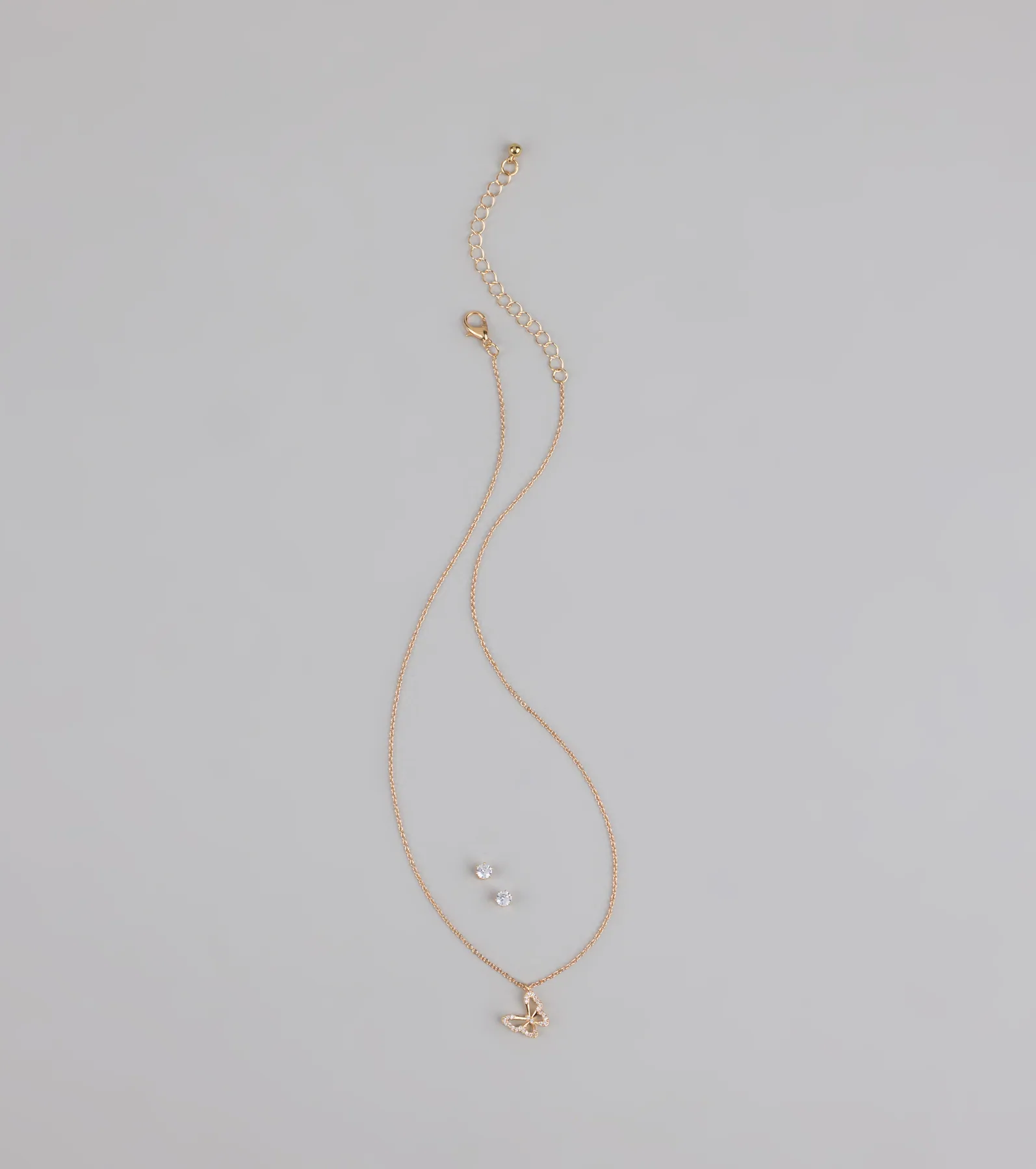 Soft Girl Sparkle Butterfly Necklace and Earrings Set