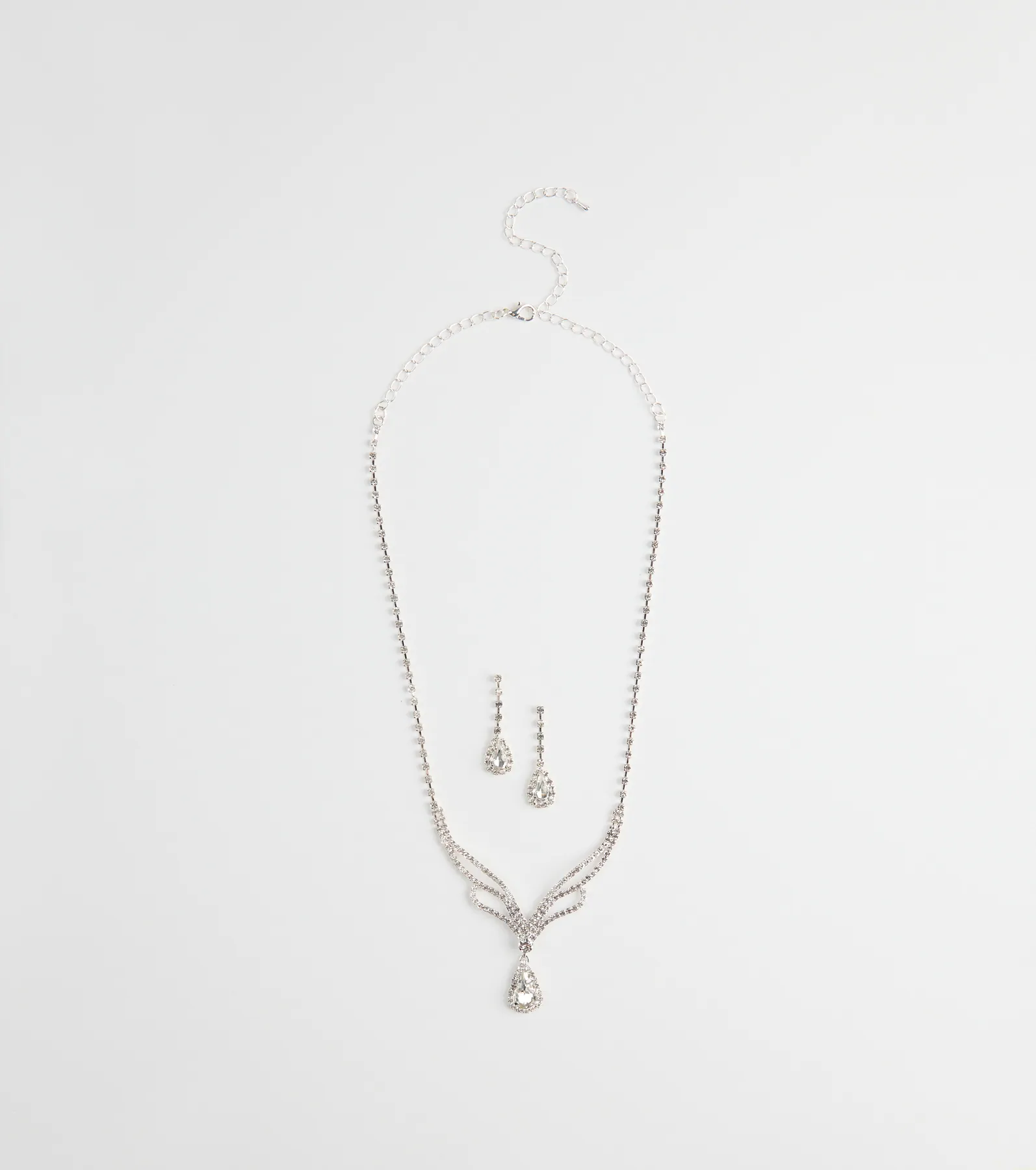 Regal Teardrop Rhinestone Necklace And Earrings Set