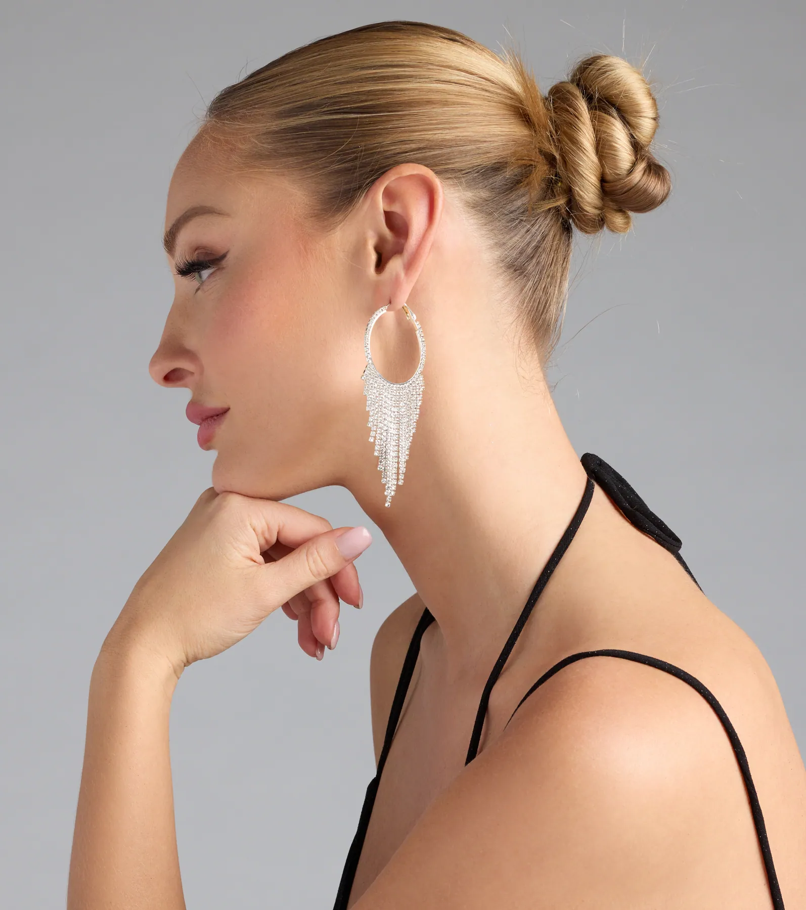 That Girl Rhinestone Fringe Hoop Earrings