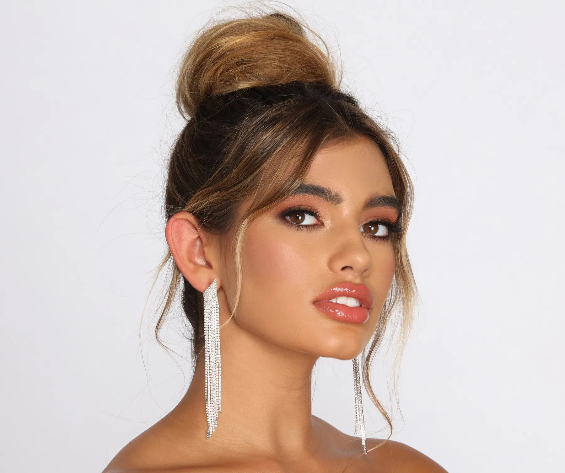 Just A Lil' Rhinestone Fringe Earrings