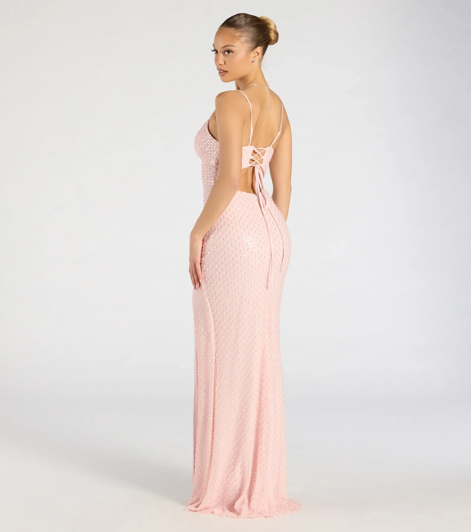 Valeria Cutout Lace-Up Sequin Beaded Formal Dress
