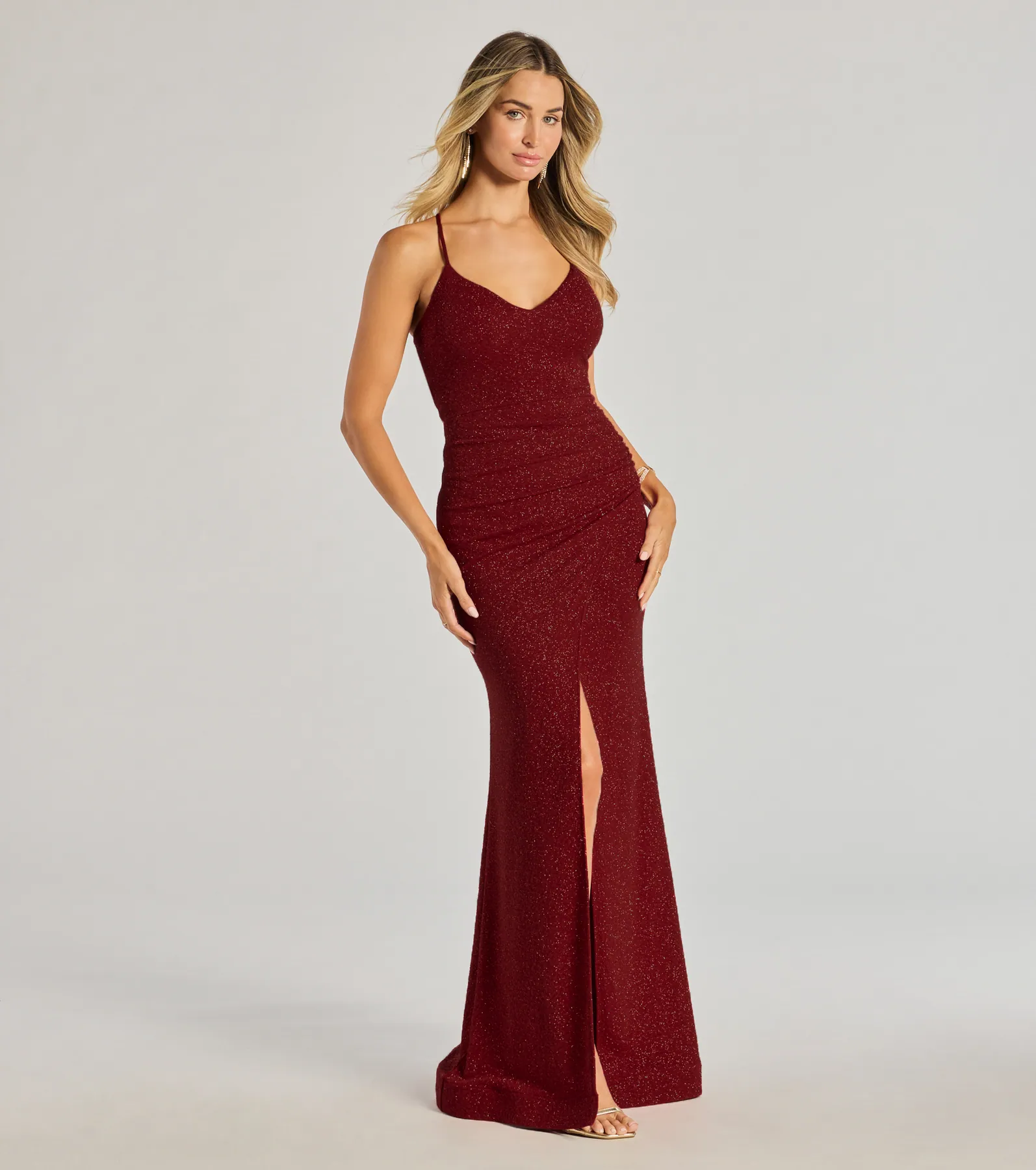 Lexis Lace-Up Slit Mermaid Glitter Formal Dress