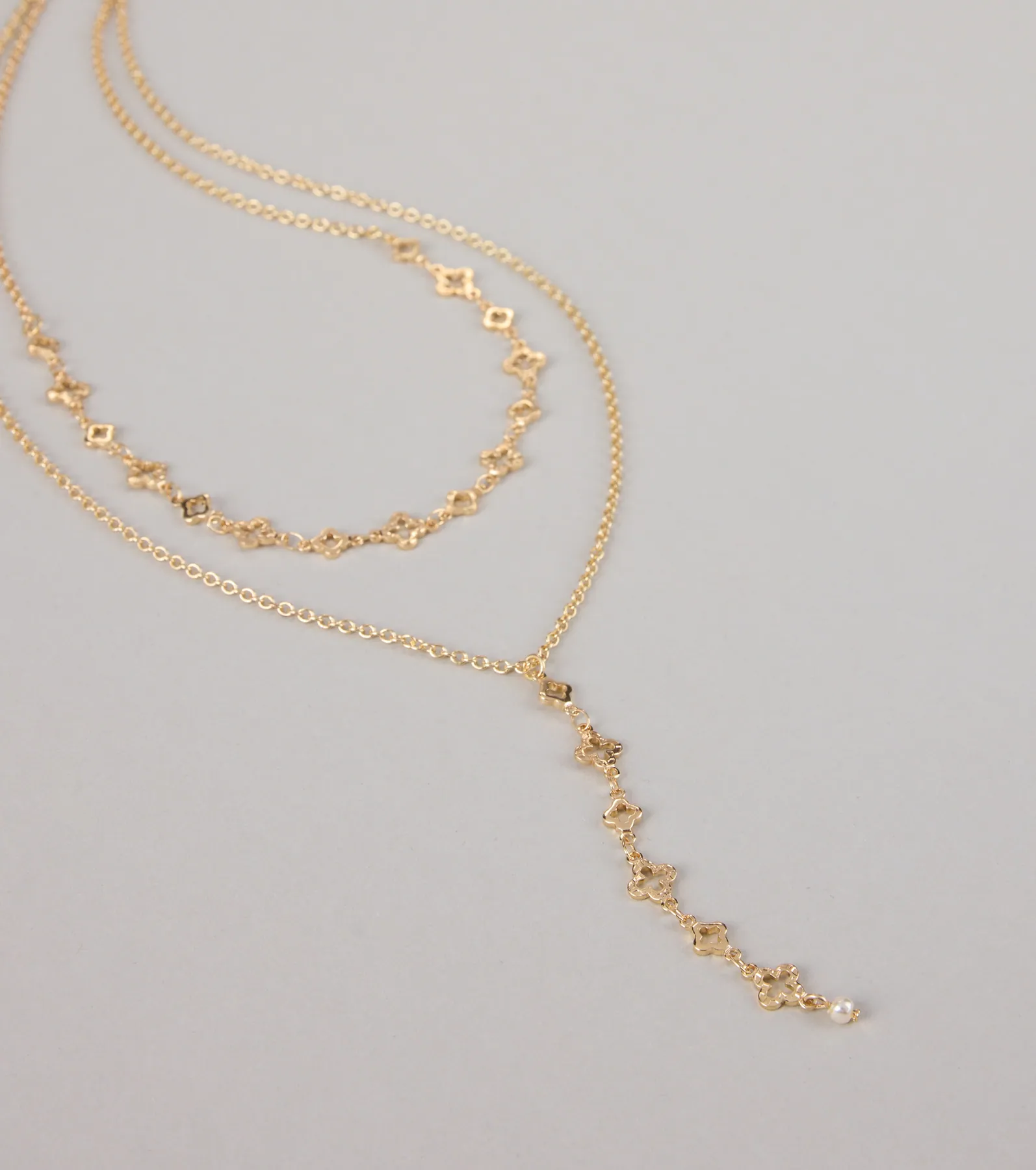 Charmed I'm Sure Clover Chain Lariat Necklace