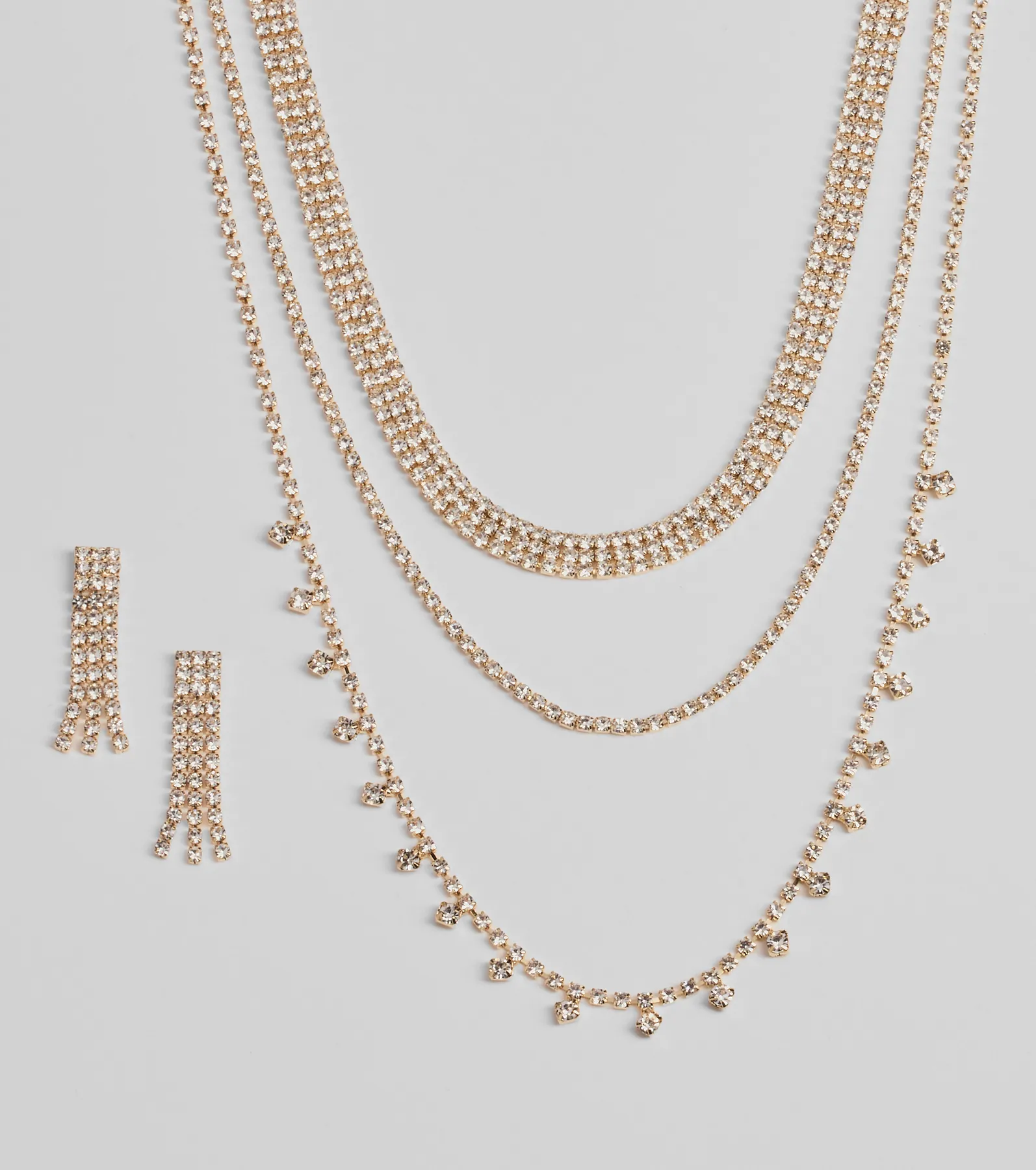 Modern Sophistication Triple-Row Layered Necklace And Earrings Set
