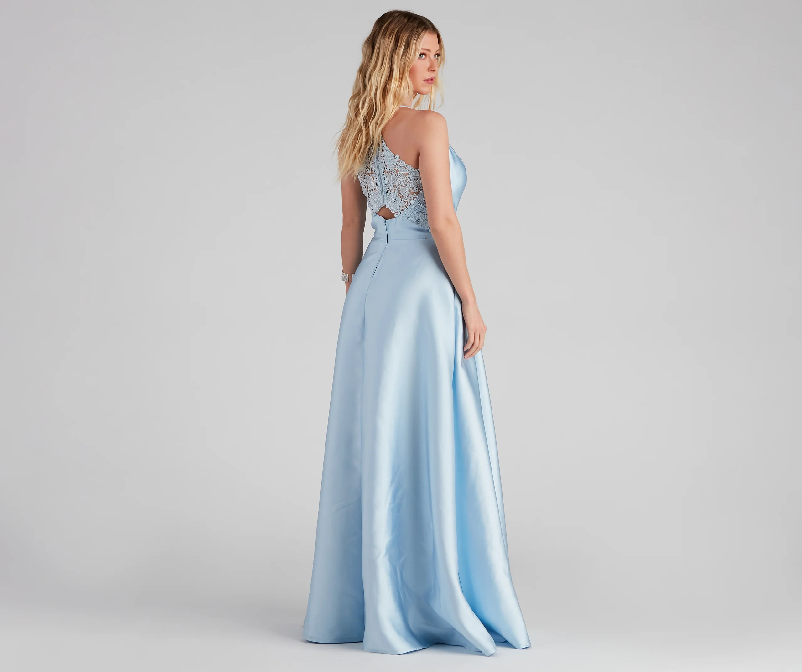 Lottie Formal Satin And Lace Ball Gown