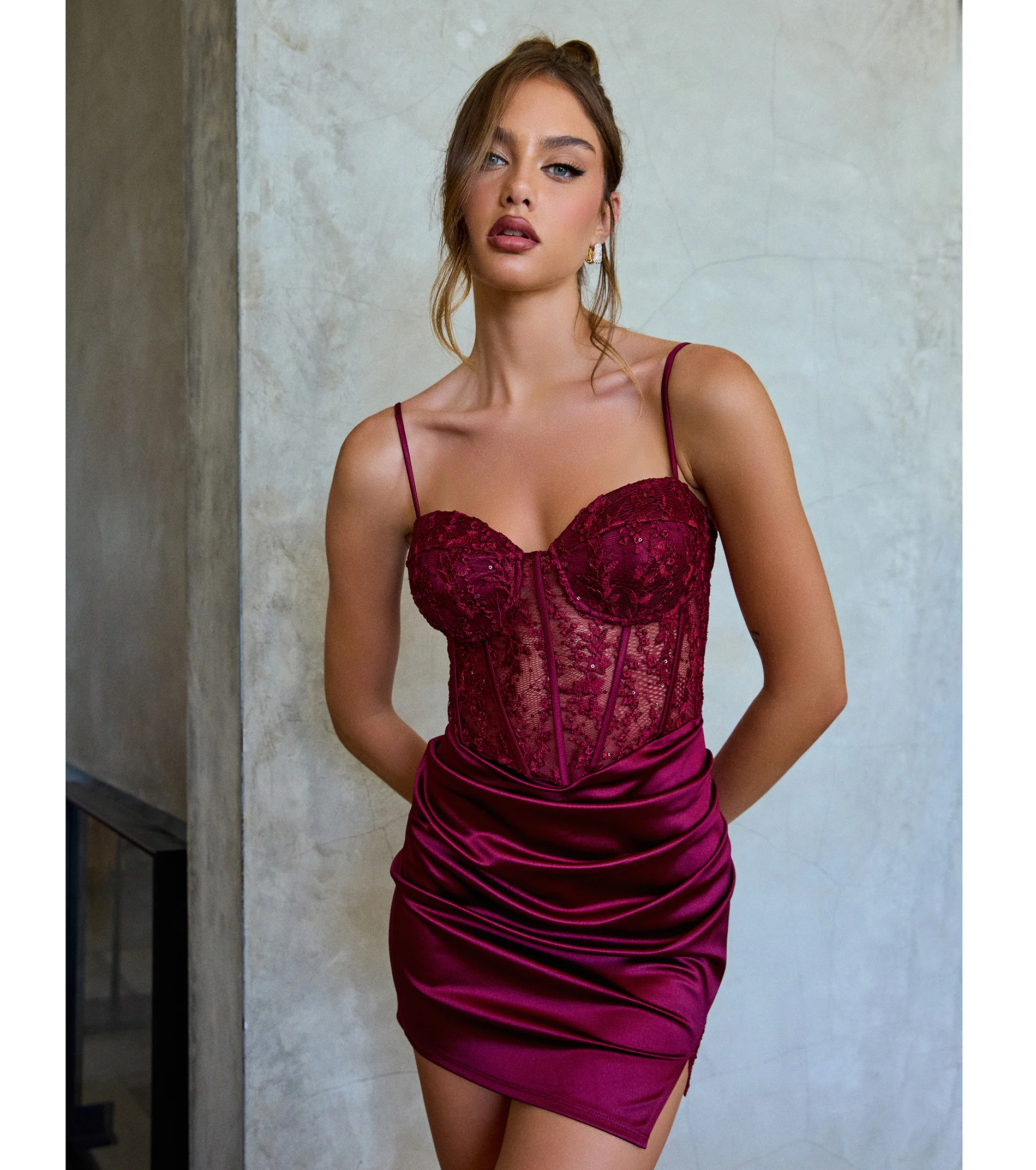 Brandy Sleeveless Lace Satin Bodycon Mini Dress