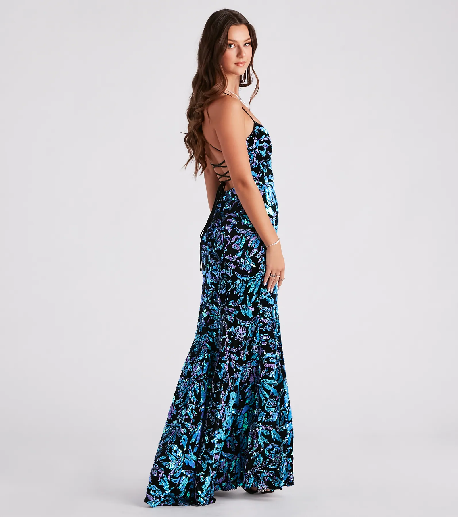 Noel Formal Sequin Velvet Lace-Up Dress