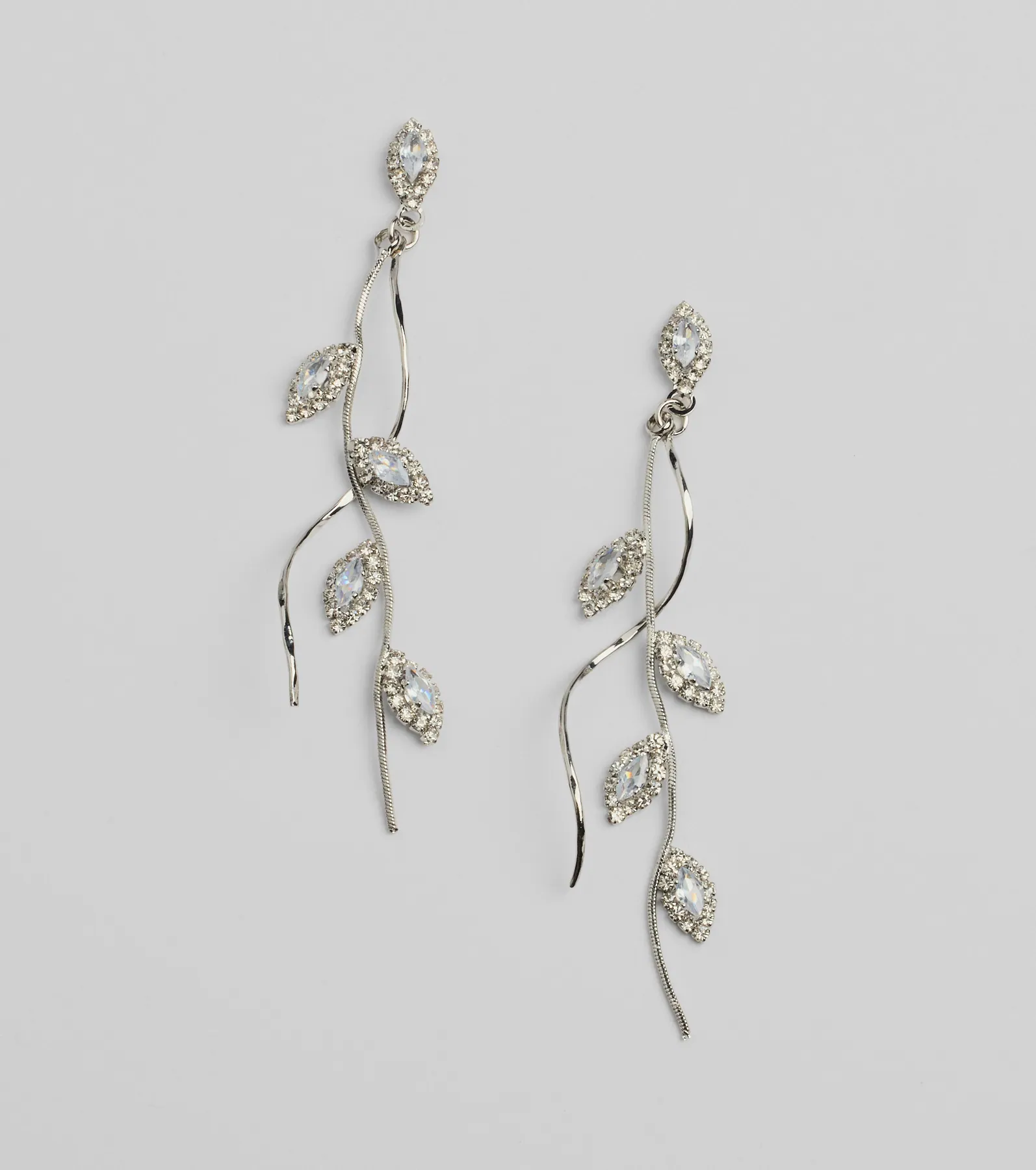 Elegant Nature Rhinestone Leaf Twist Earrings